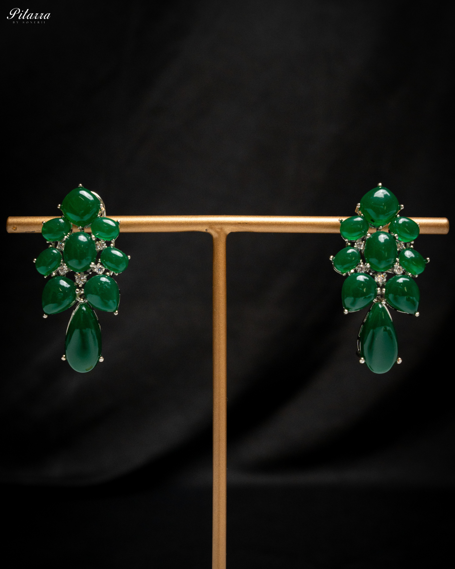 Green Doublet Drop Earrings_Front Image