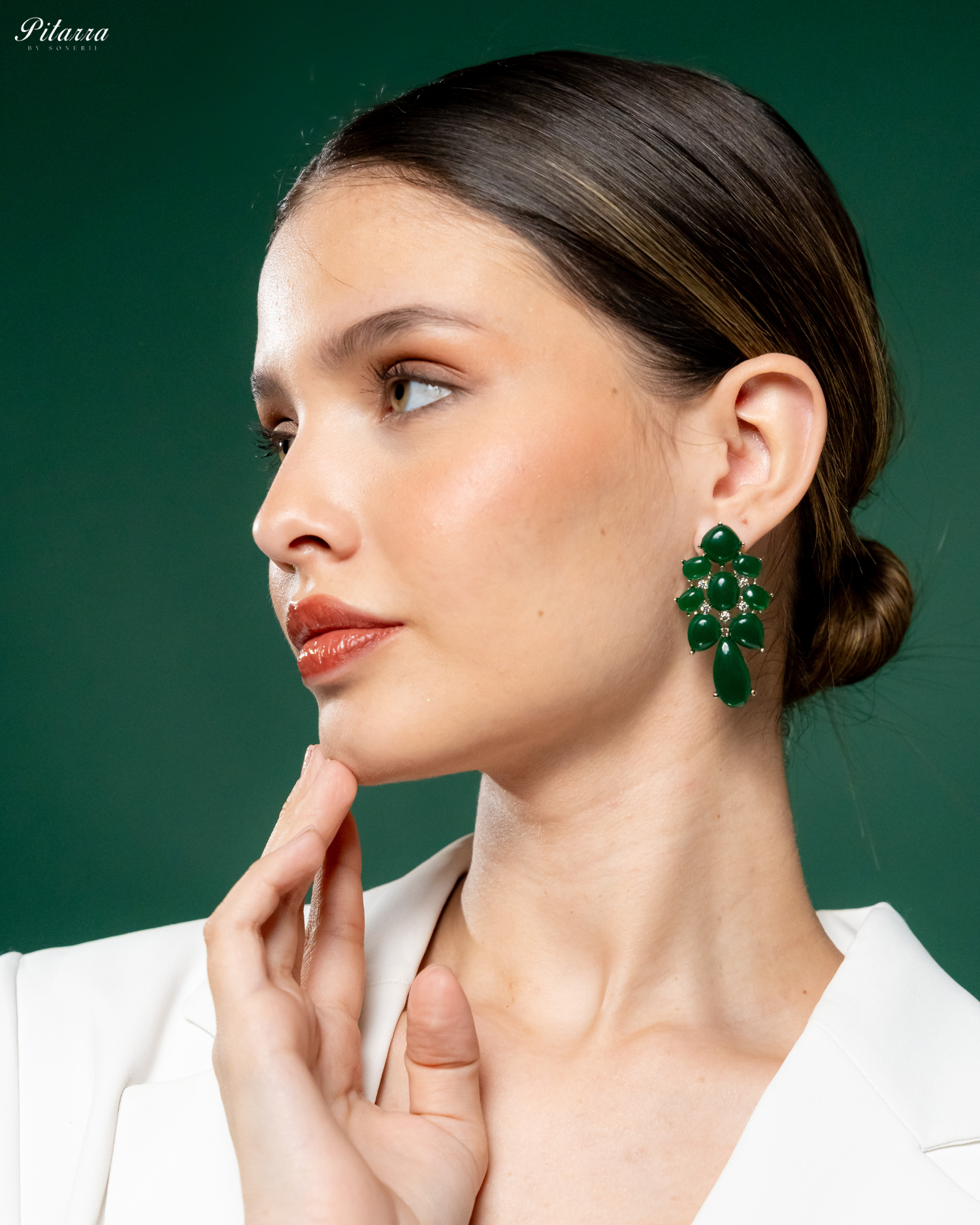 Green Doublet Drop Earrings_Side Pose