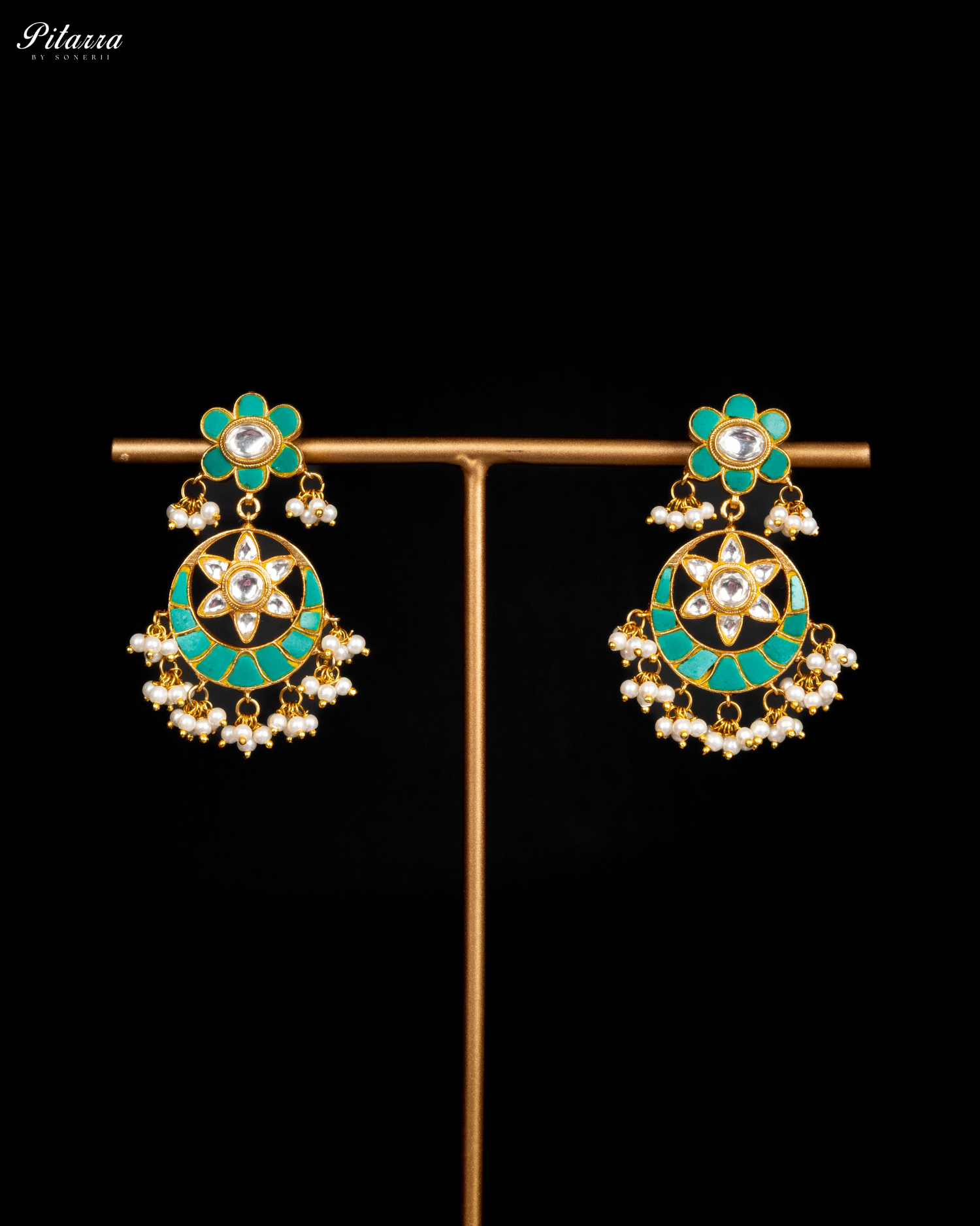 Green Gold Plated Traditional Kundan Necklace Set-Earrings