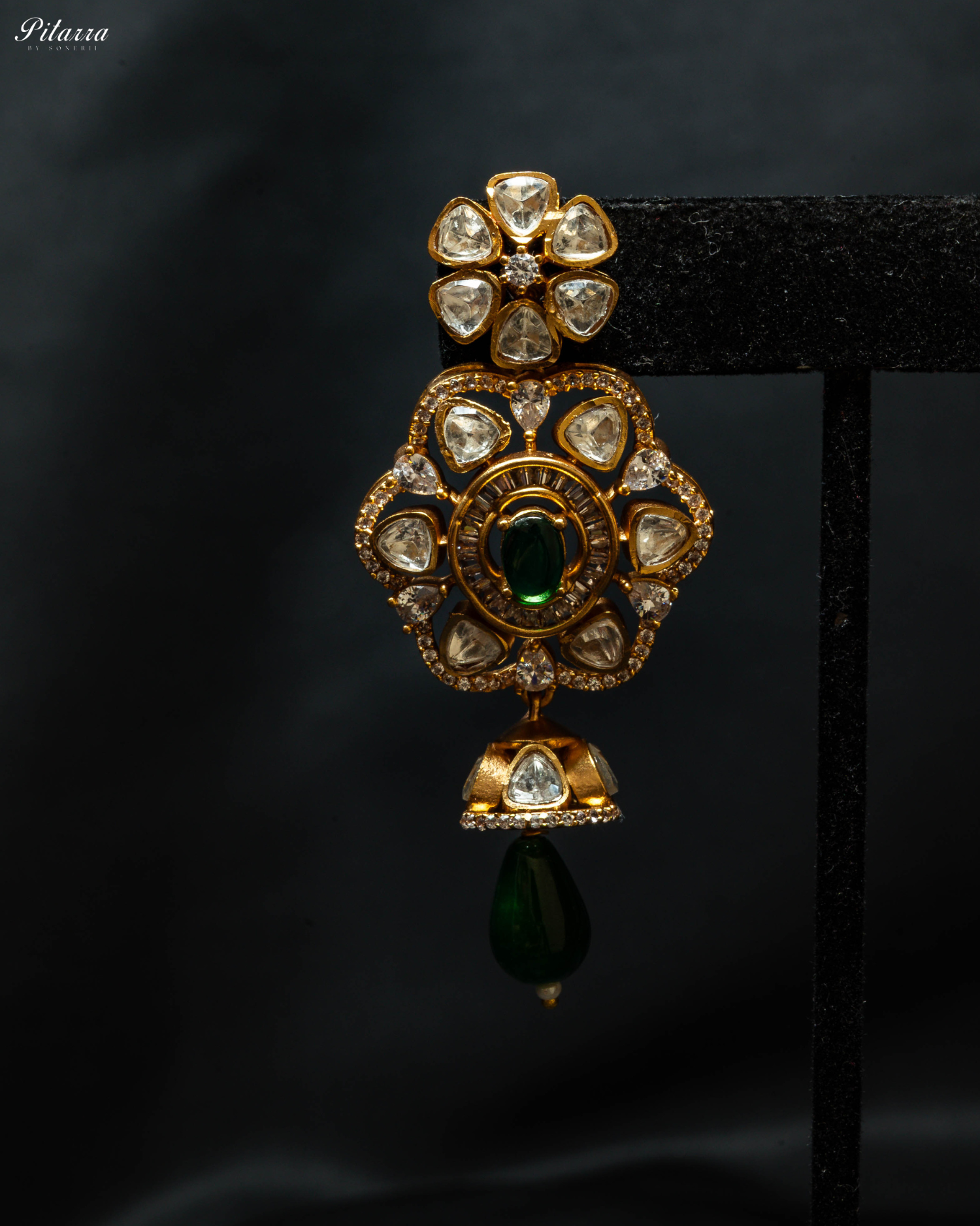 Green Multi Layered Beads Long Kundan Necklace_Zoom Earrings