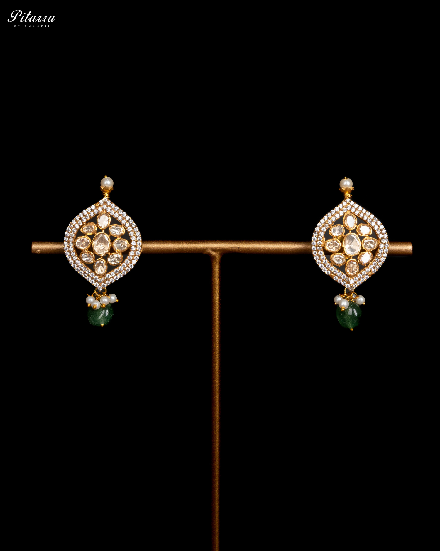Green Pearl Gold Jadau Traditional Kundan Necklace Set Earrings