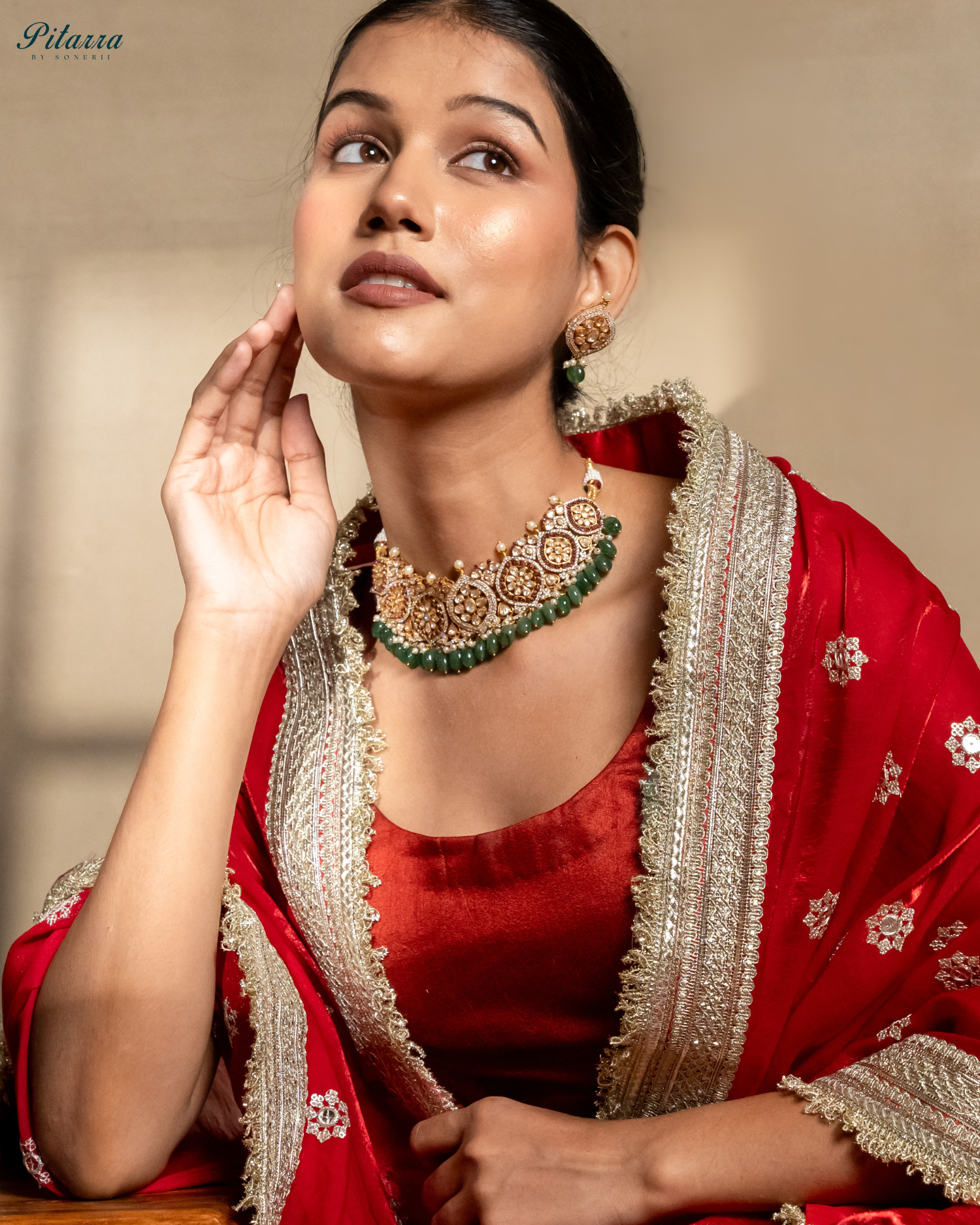 Green Pearl Gold Jadau Traditional Kundan Necklace Set Surprise Model