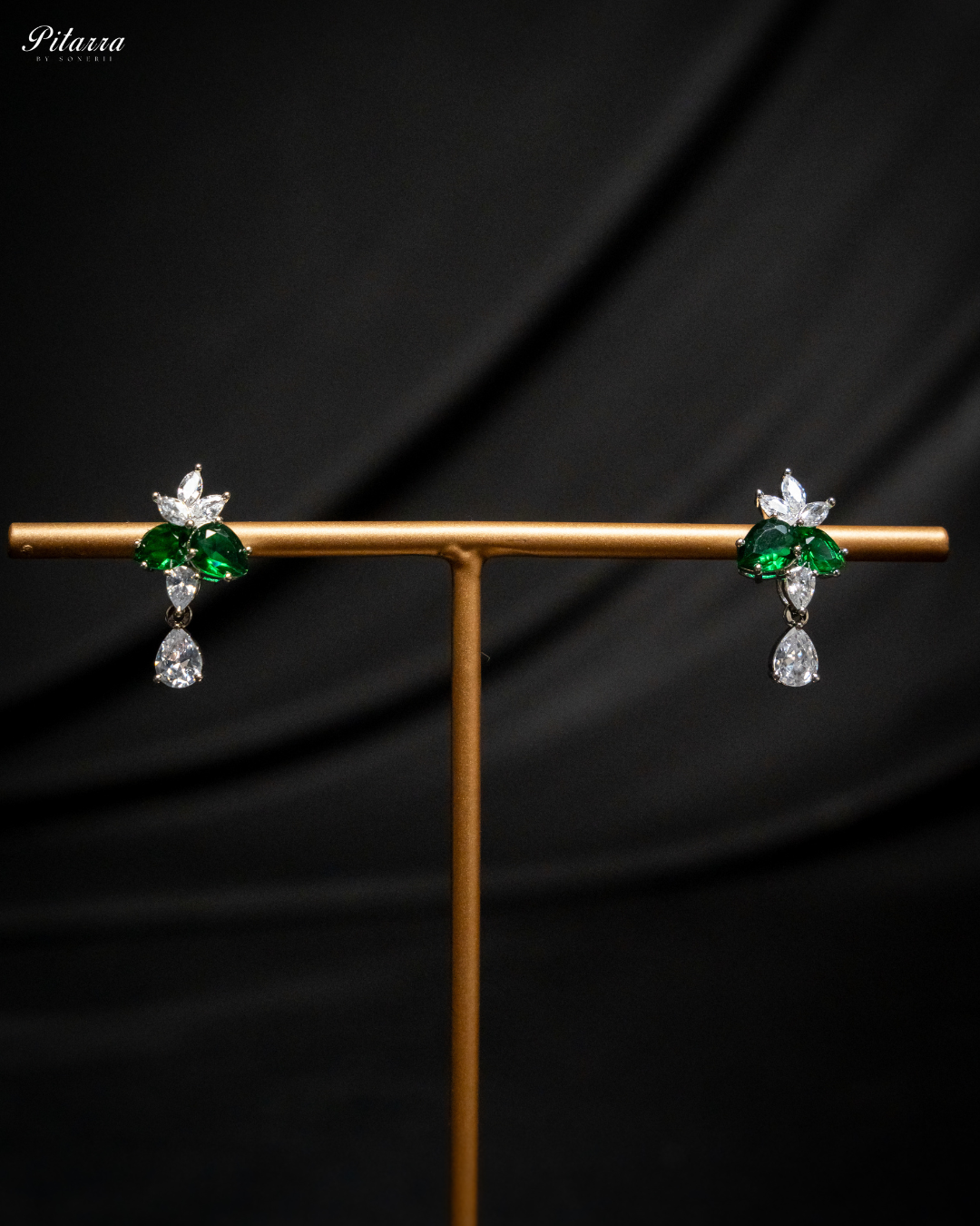 Green Rhodium Plated CZ Necklace Set_Earrings
