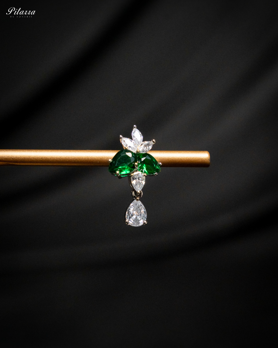 Green Rhodium Plated CZ Necklace Set_Zoom Earrings