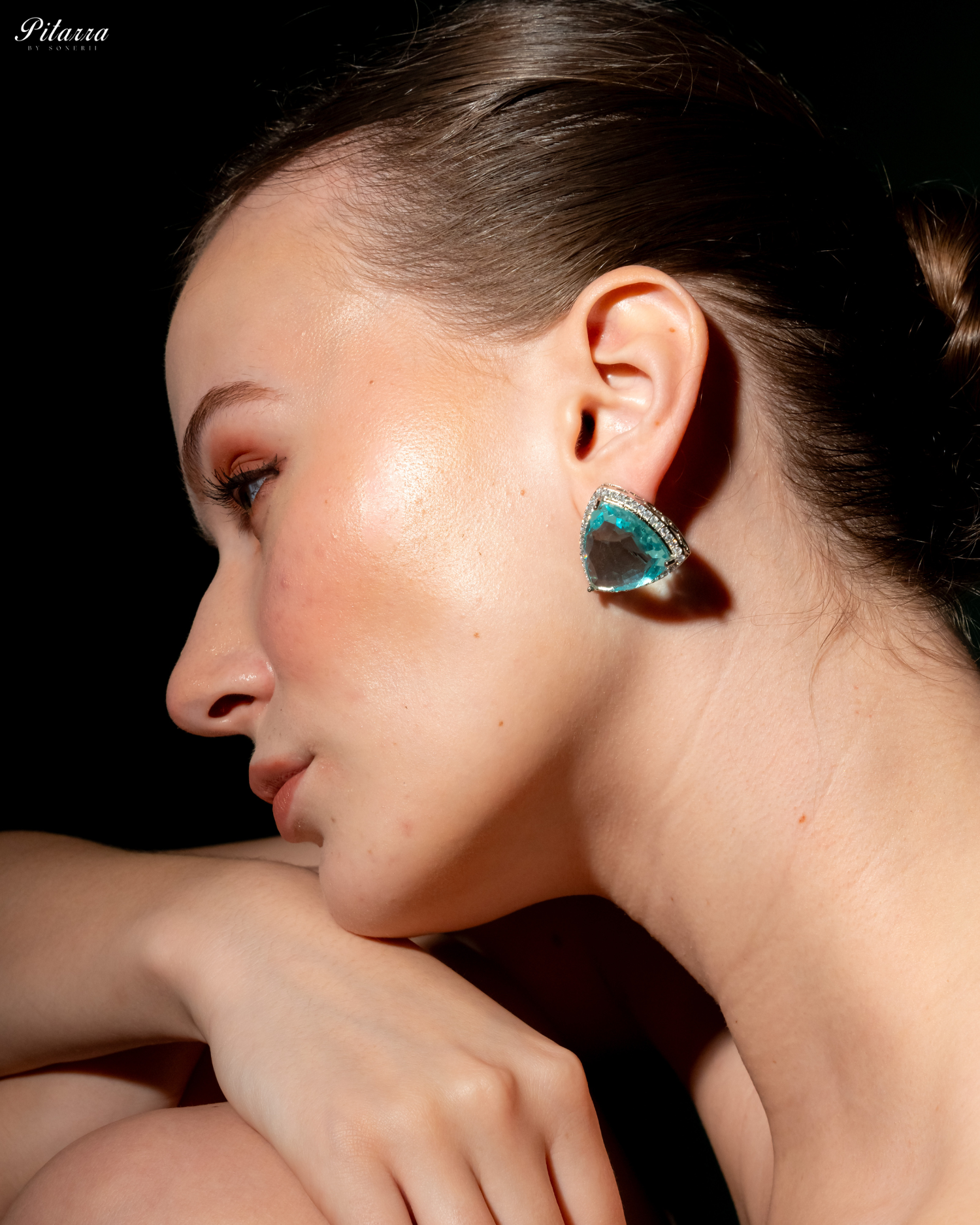 Green Tourmaline Colored Stone CZ Earrings_Side