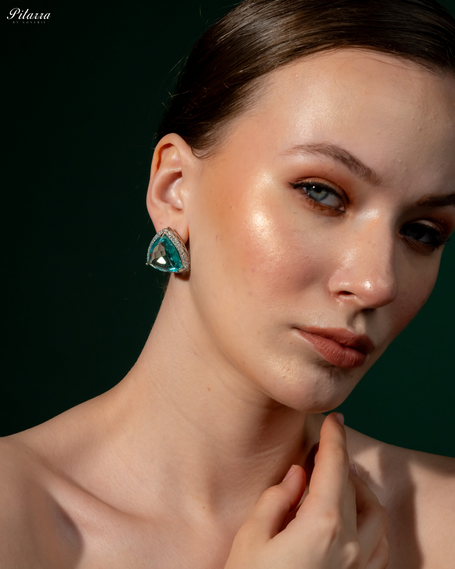 Green Tourmaline Colored Stone CZ Earrings_Side Image