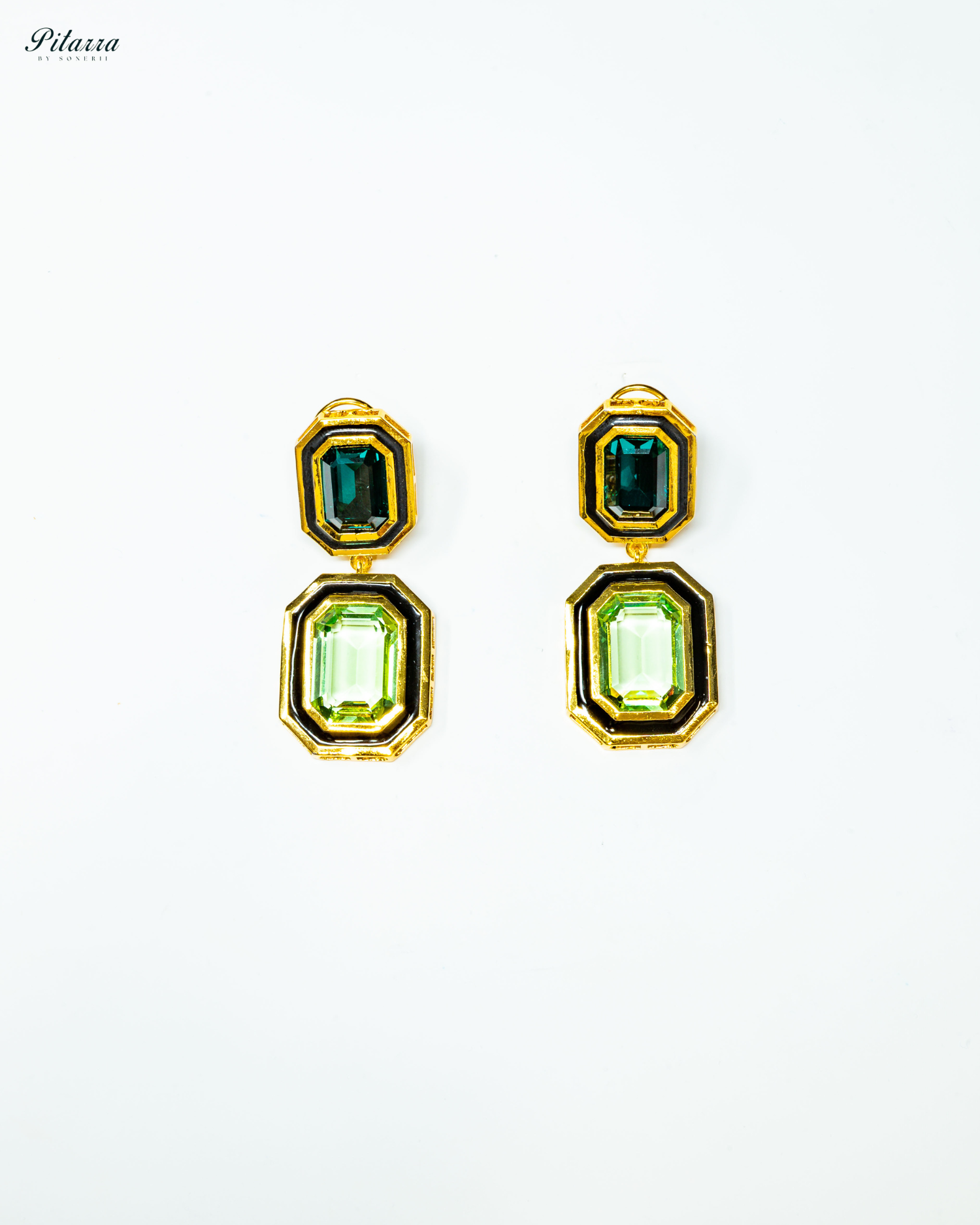 Green Two Tone Crystal Earrings_White Background