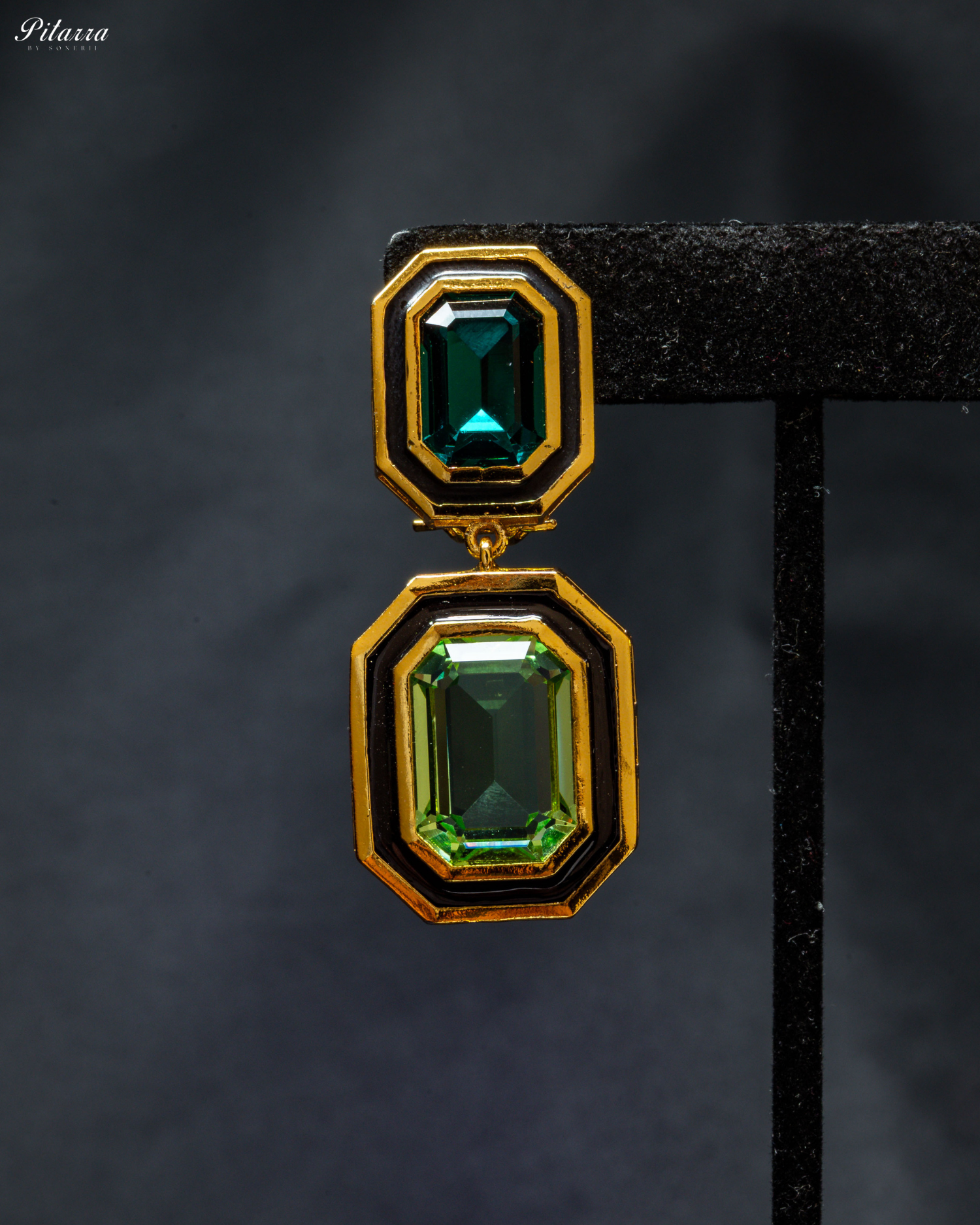 Green Two Tone Crystal Earrings_Zoom Angle