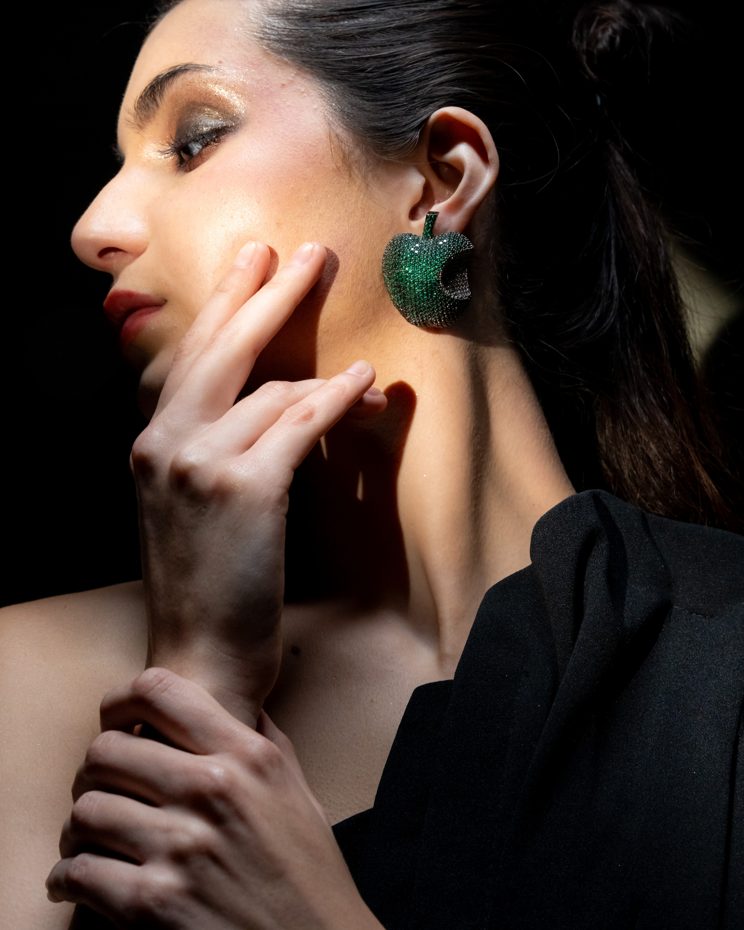 Green Victorian Polish Earrings_Left Angle