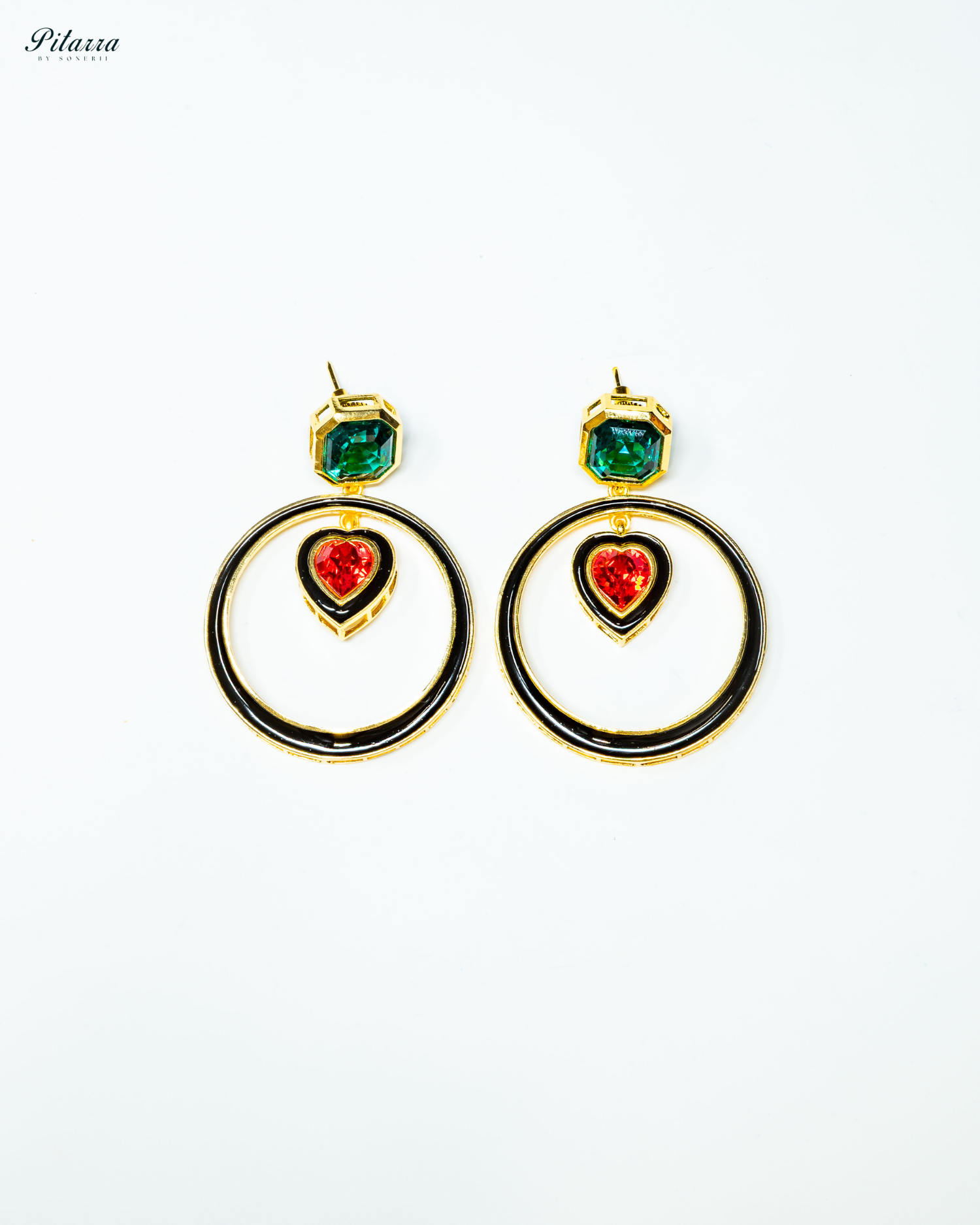 Green and Red Crystal Hope Earrings_White Background