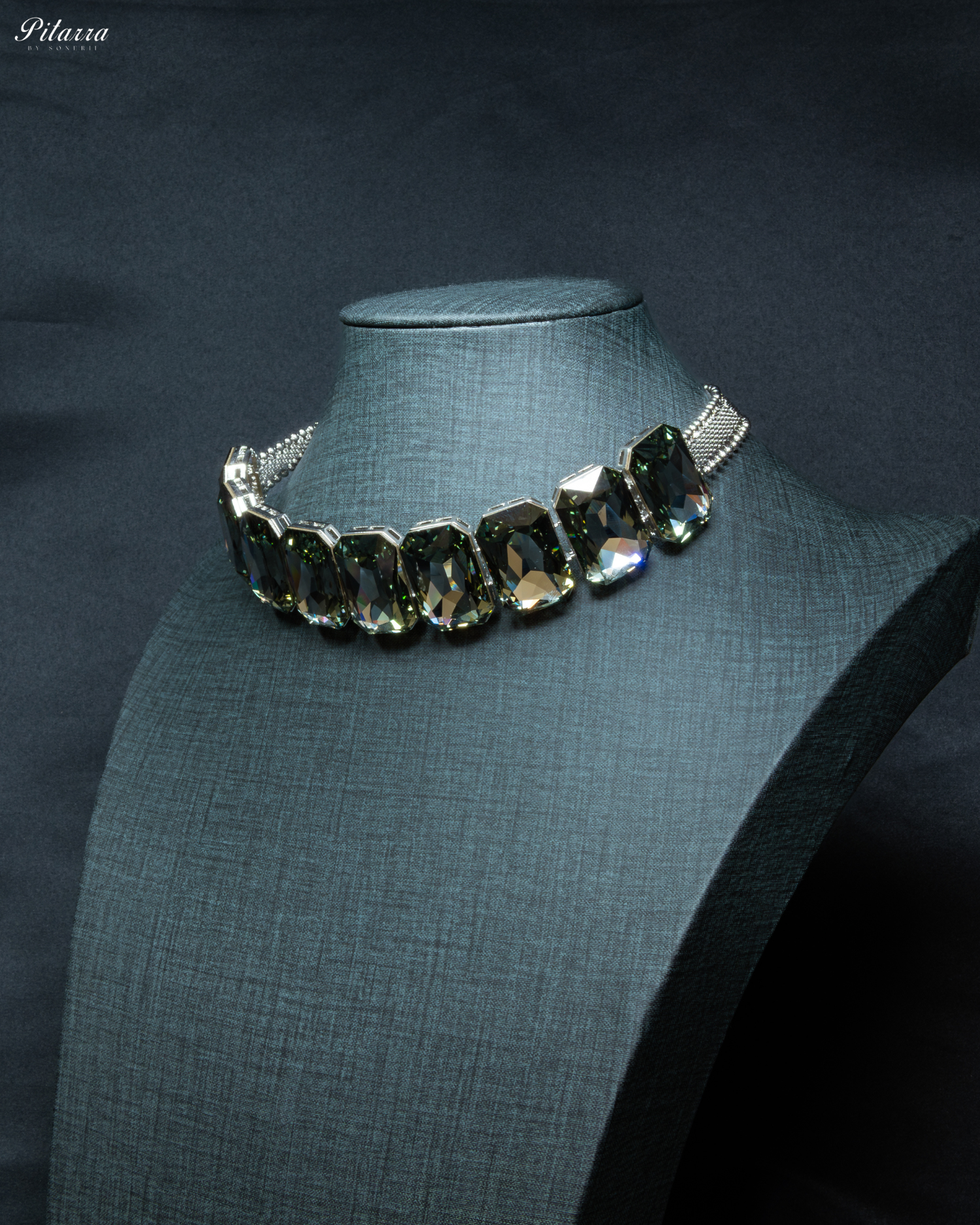 Grey Swarovski Choker Set_Side Angle