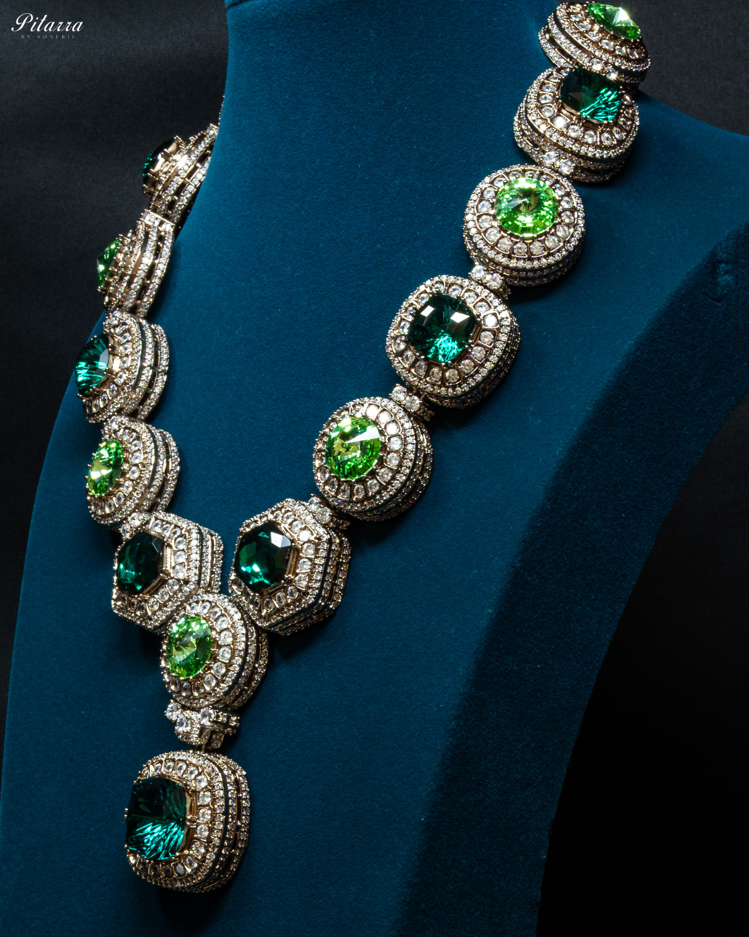 Long Green Stone Cubic Zirconia Necklace Set_Side Angle