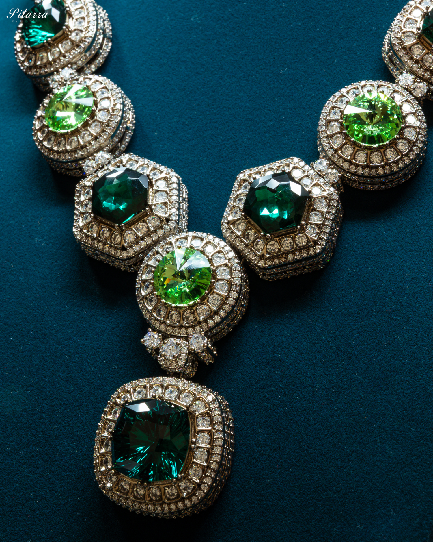 Long Green Stone Cubic Zirconia Necklace Set_Zoom Angle