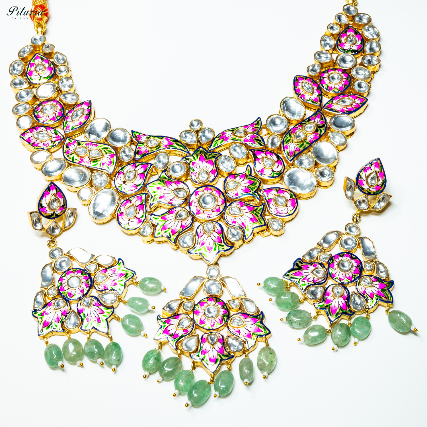 Meenakari_Uncut_Kundan_Necklace_Set_White Background