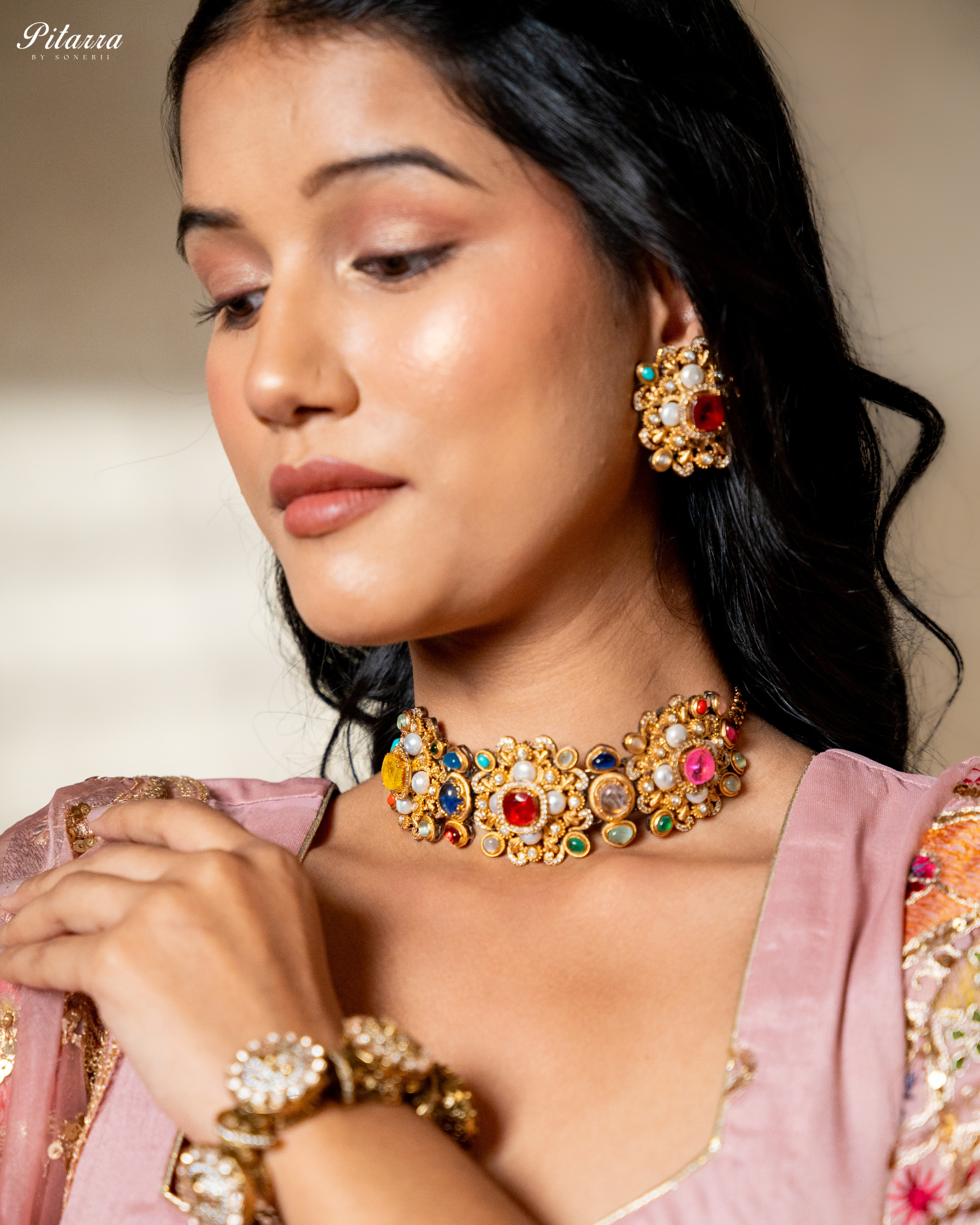Multi Color Kundan Jadau Jewelry Set-Model Shoot