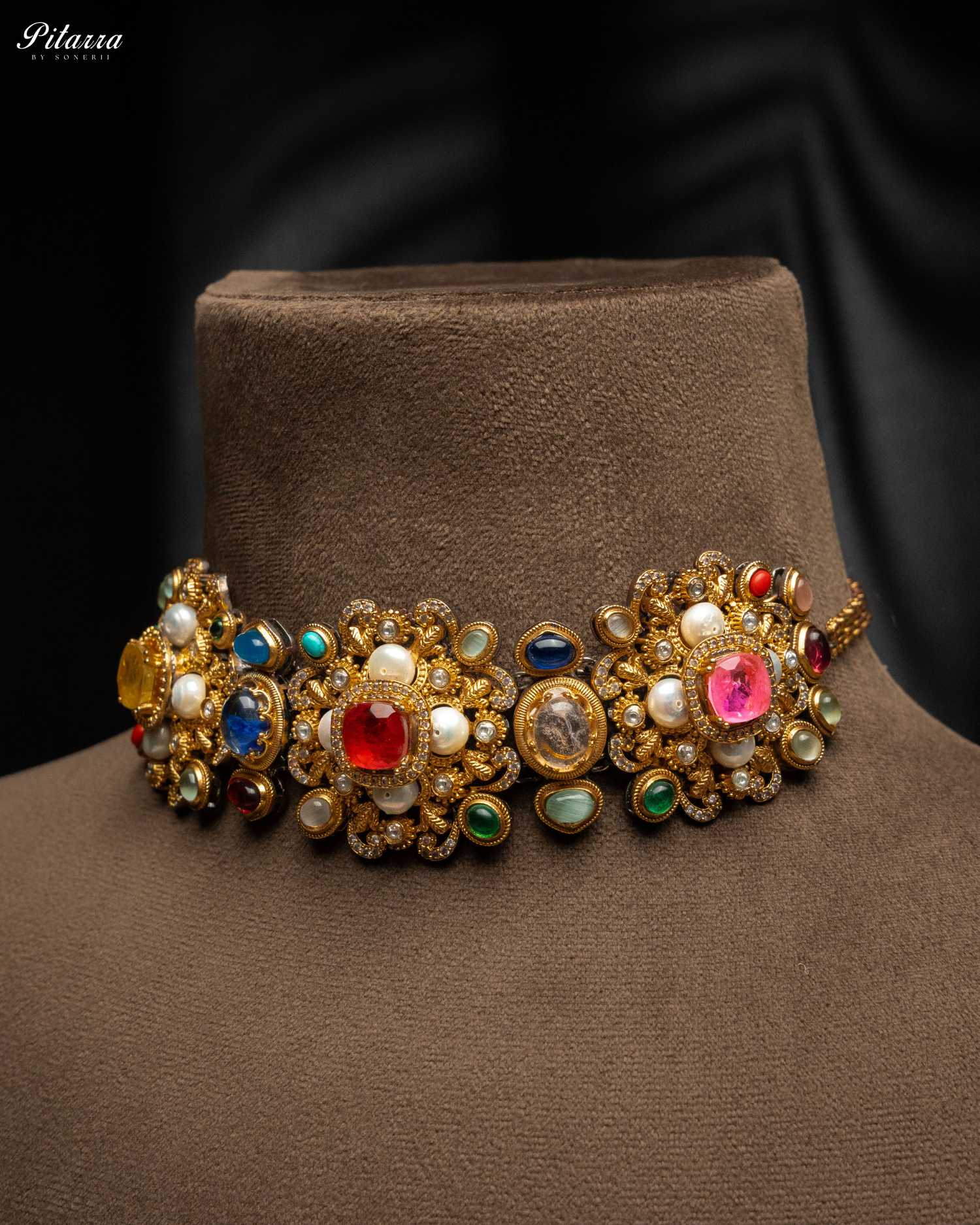 Multi Color Kundan Jadau Jewelry Set-Side Angle