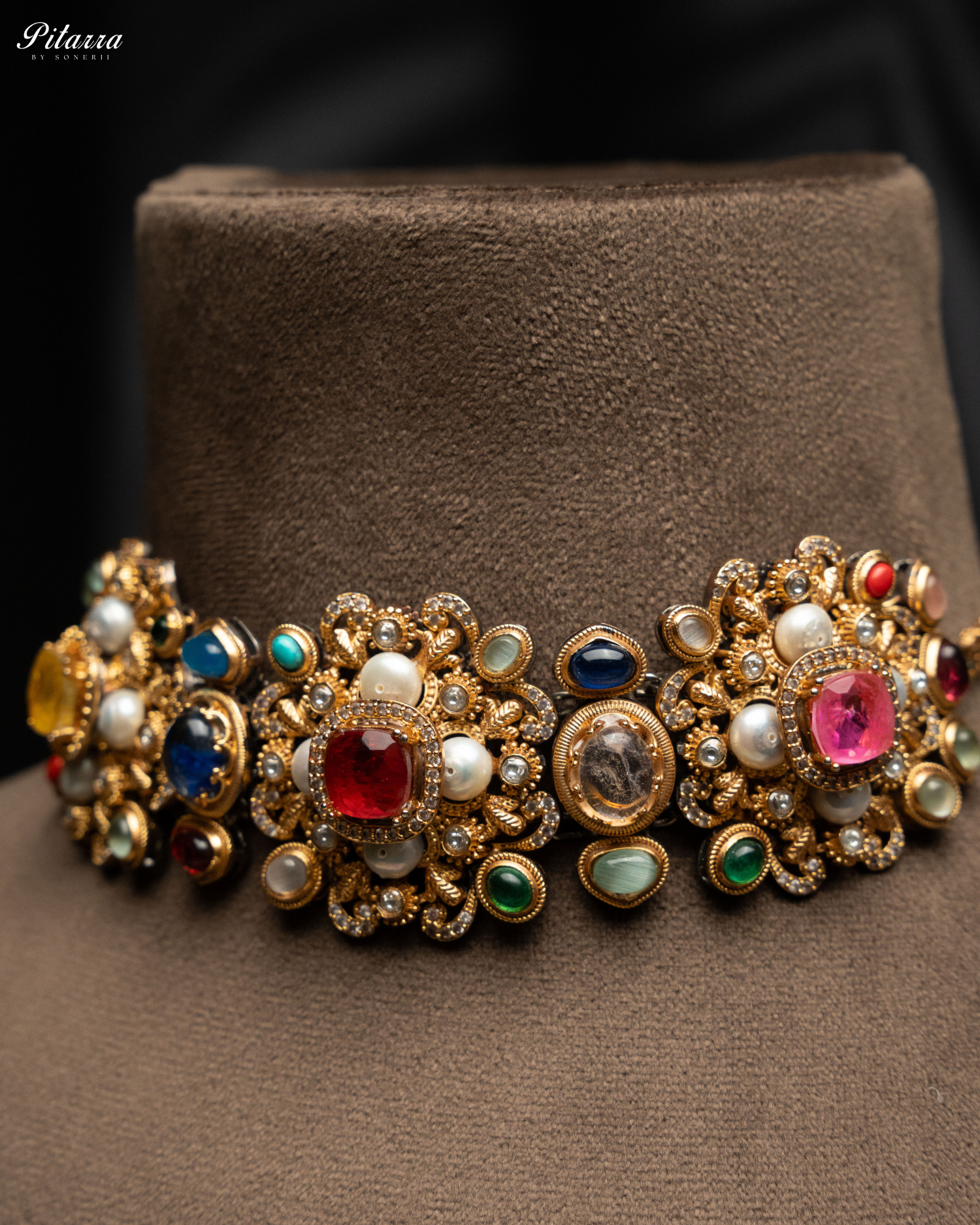 Multi Color Kundan Jadau Jewelry Set-Zoom Angle