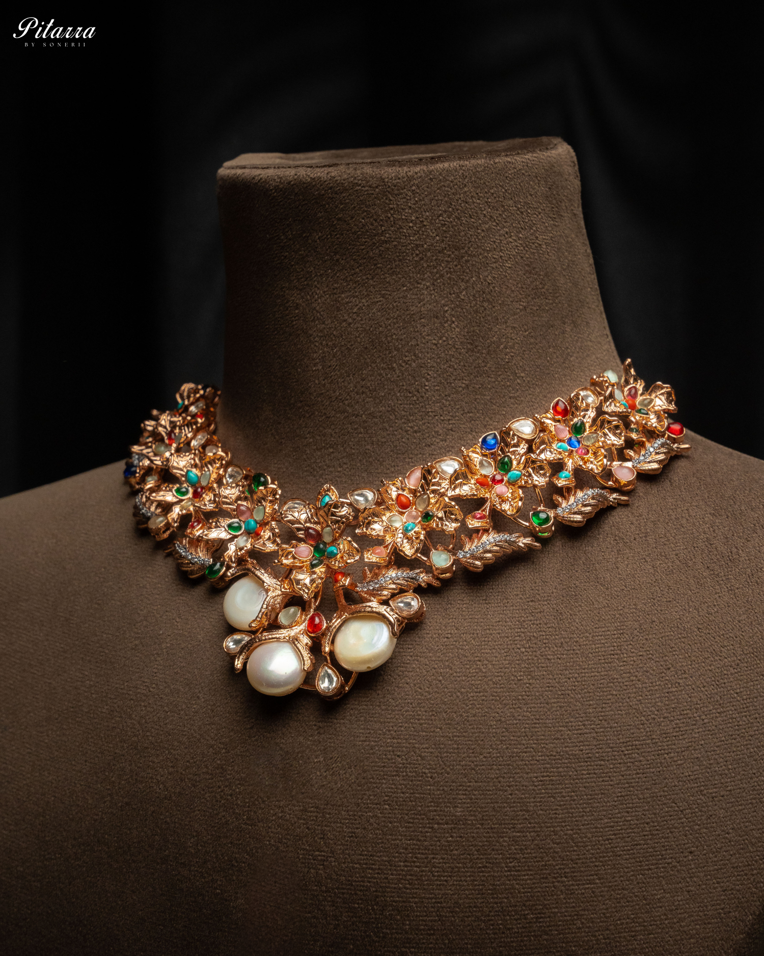 Multi Color Traditional Kundan Necklace Set Side Angle