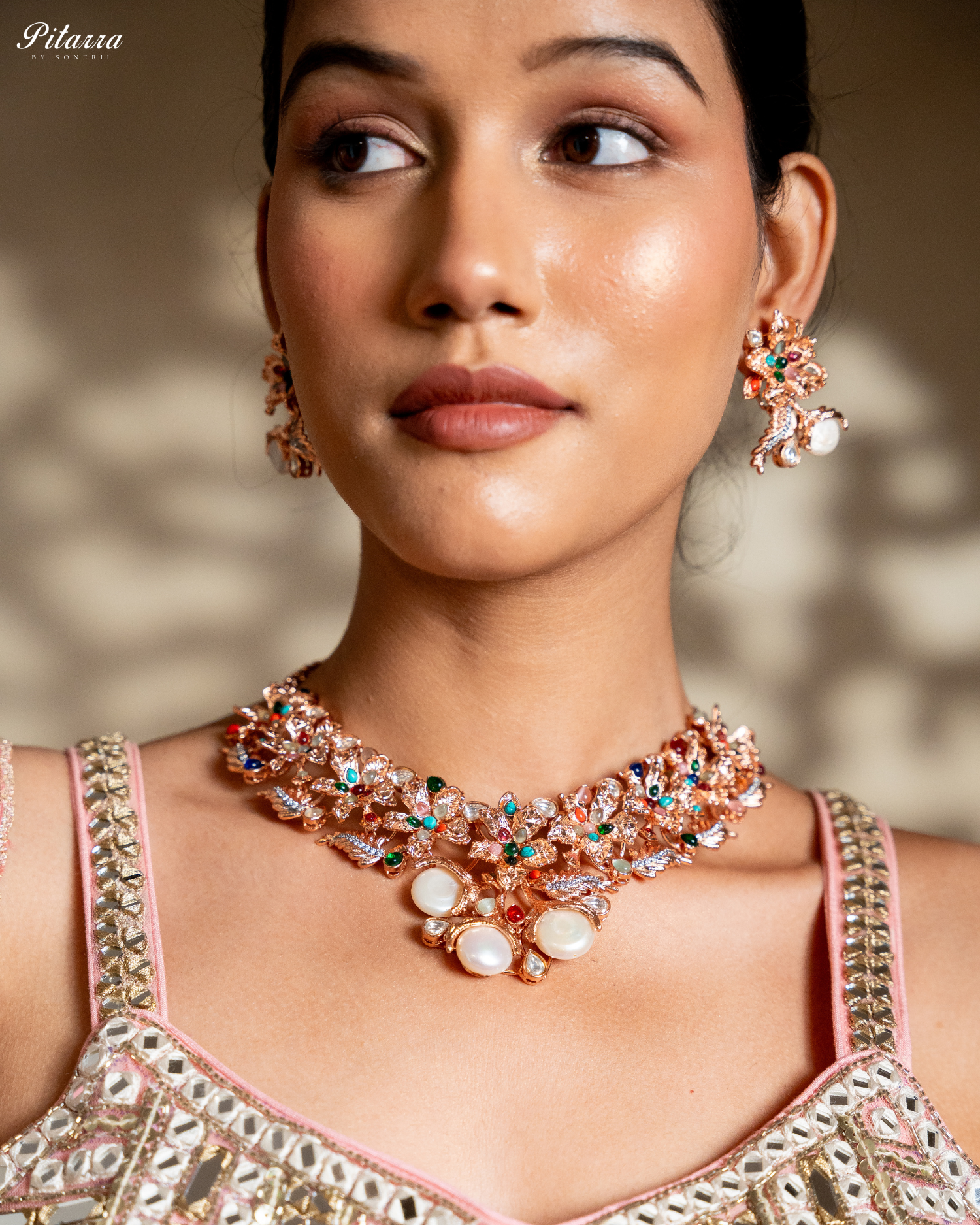 Multi Color Traditional Kundan Necklace Set Style Shoot Model Shoot
