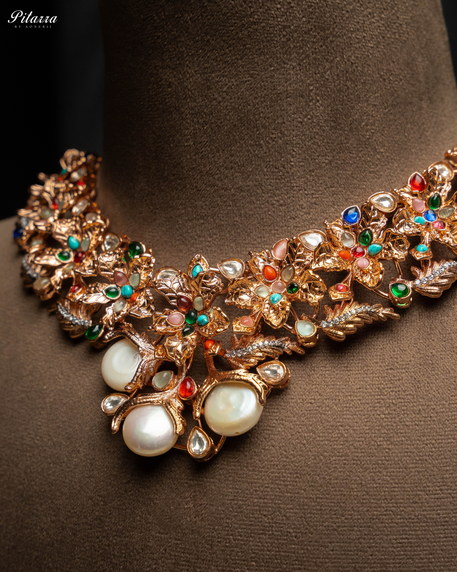 Multi Color Traditional Kundan Necklace Set Zoom Angle