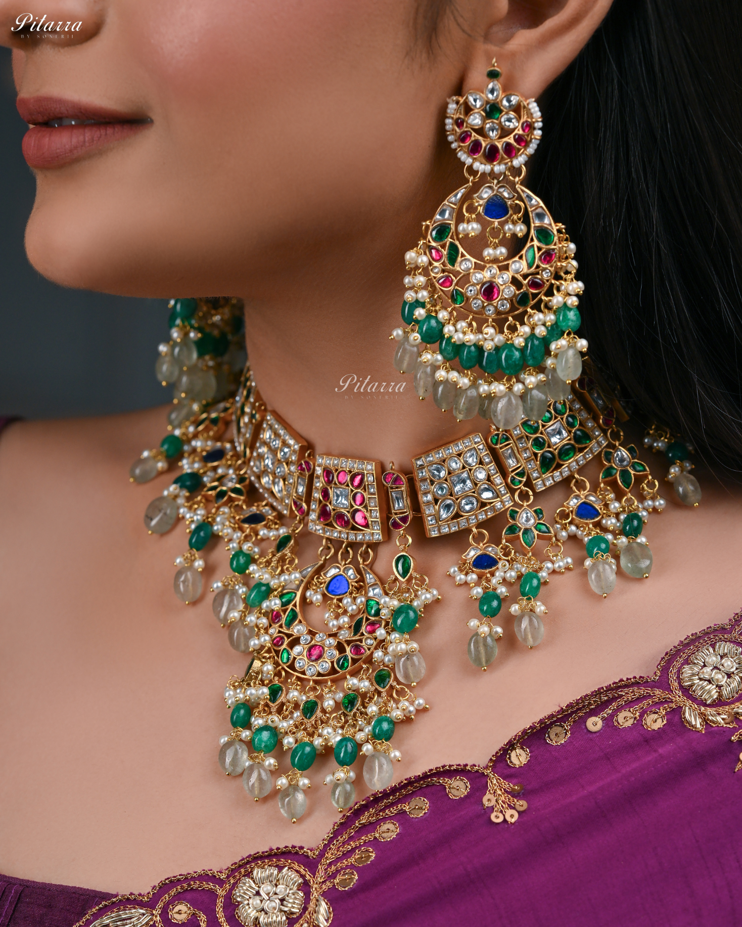 Multi Coloured Exclusive Kundan Necklace Set - 3