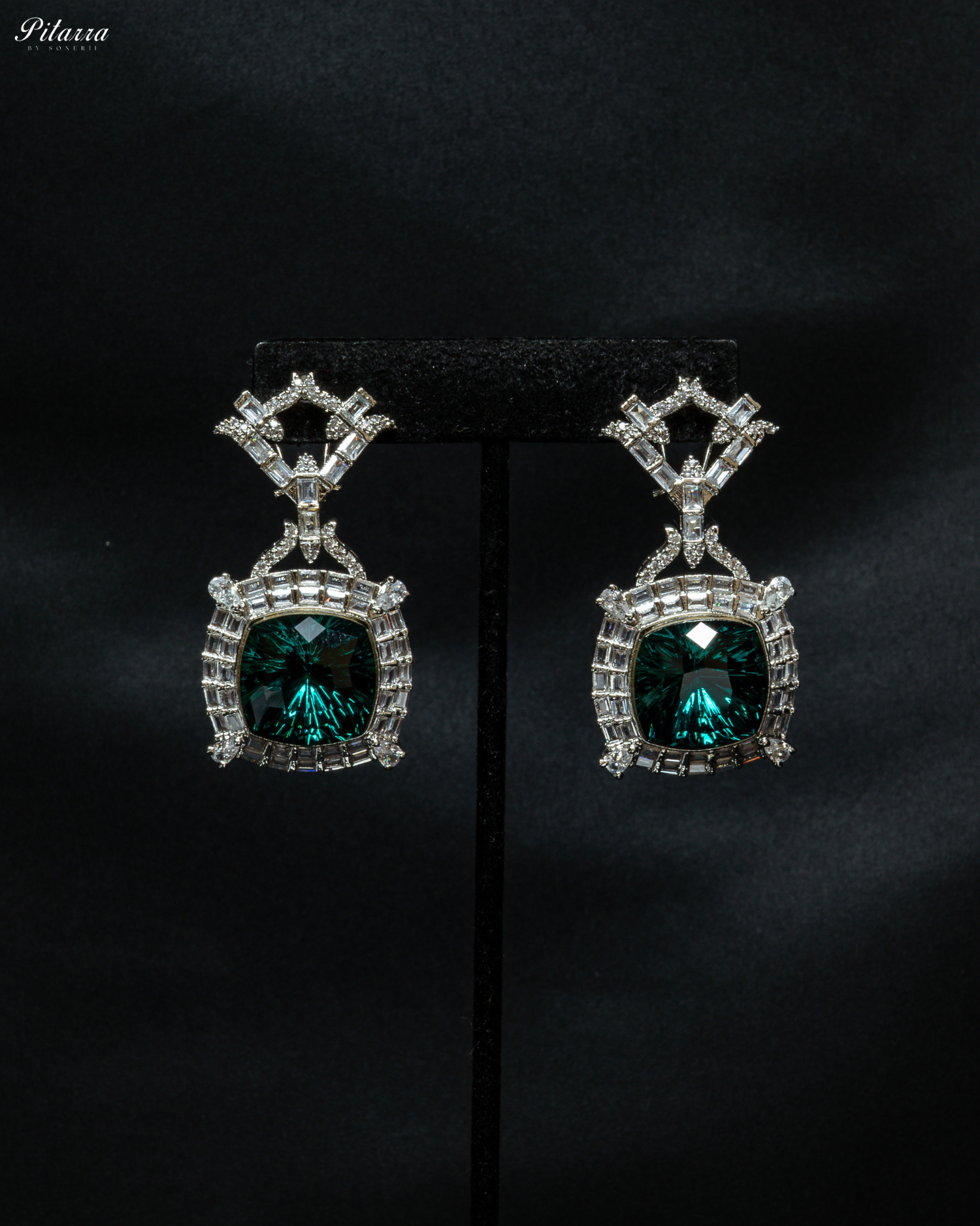 Multicolor Finish Green Stone Zircon Long Necklace Set_Earrings