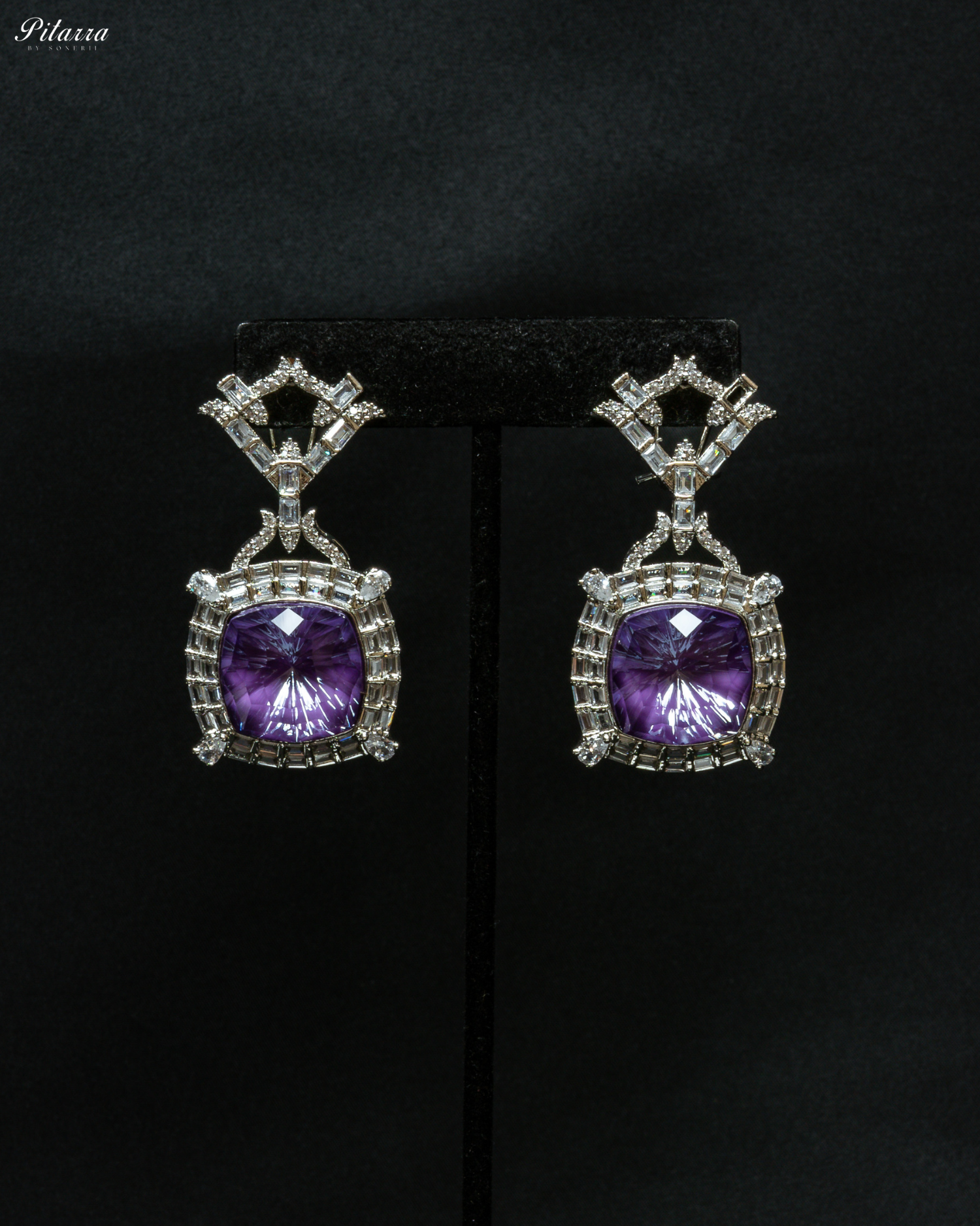Multicolor Finish Purple Stone Zircon Long Necklace Set_Earrings
