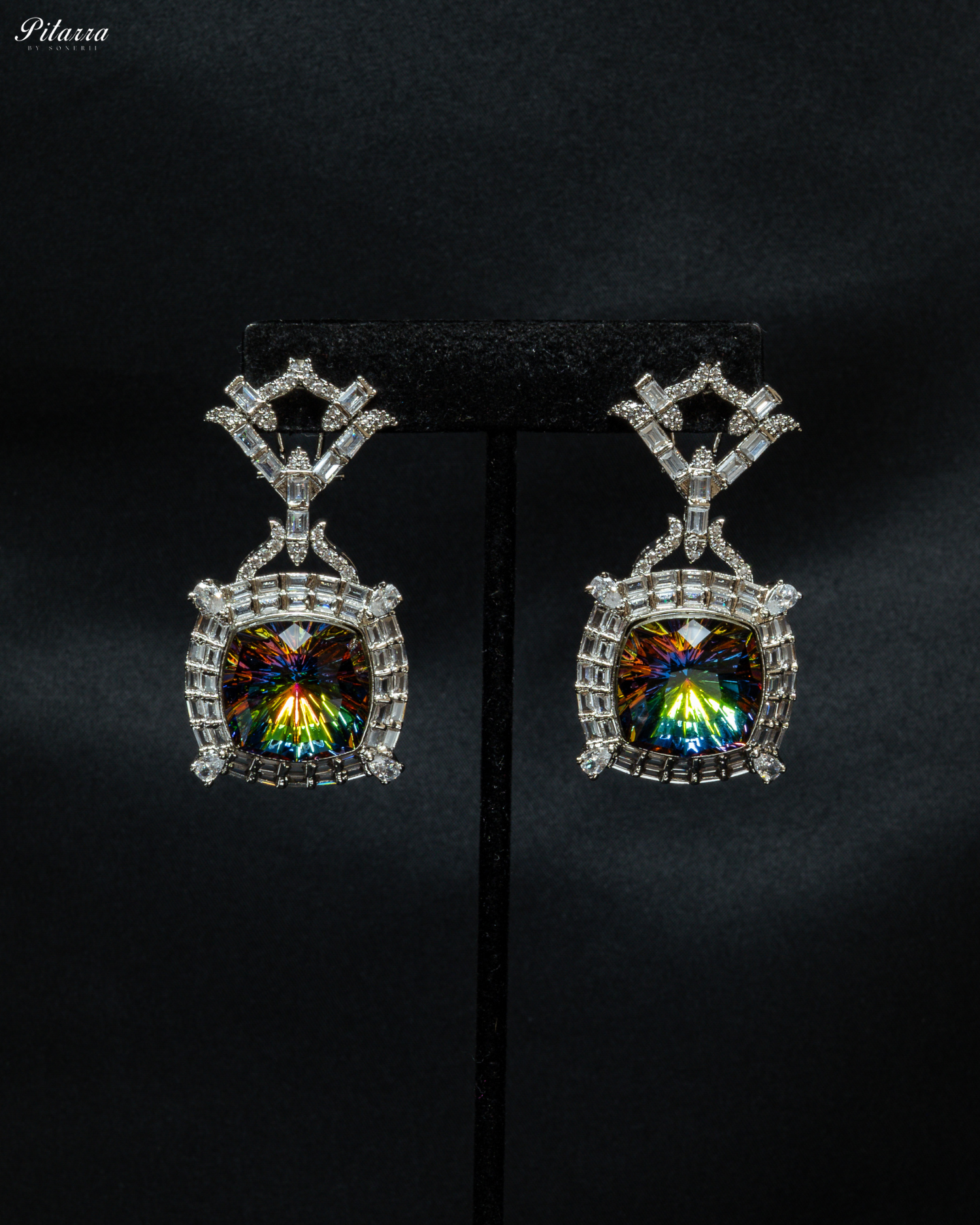 Multicolor Finish Ruby Mystic Topaz Stone Long Necklace Set_Earrings