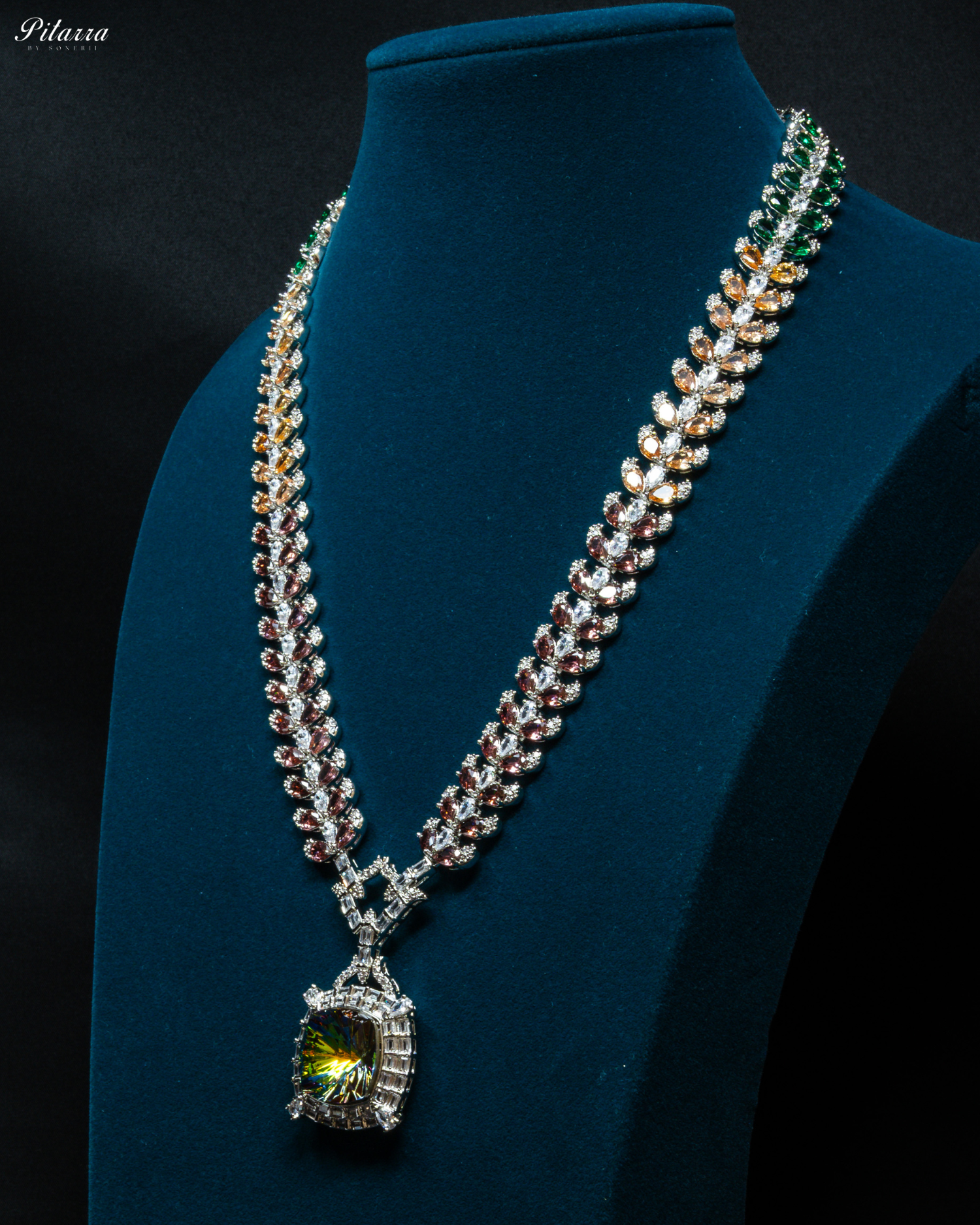 Multicolor Finish Ruby Mystic Topaz Stone Long Necklace Set_Side Angle