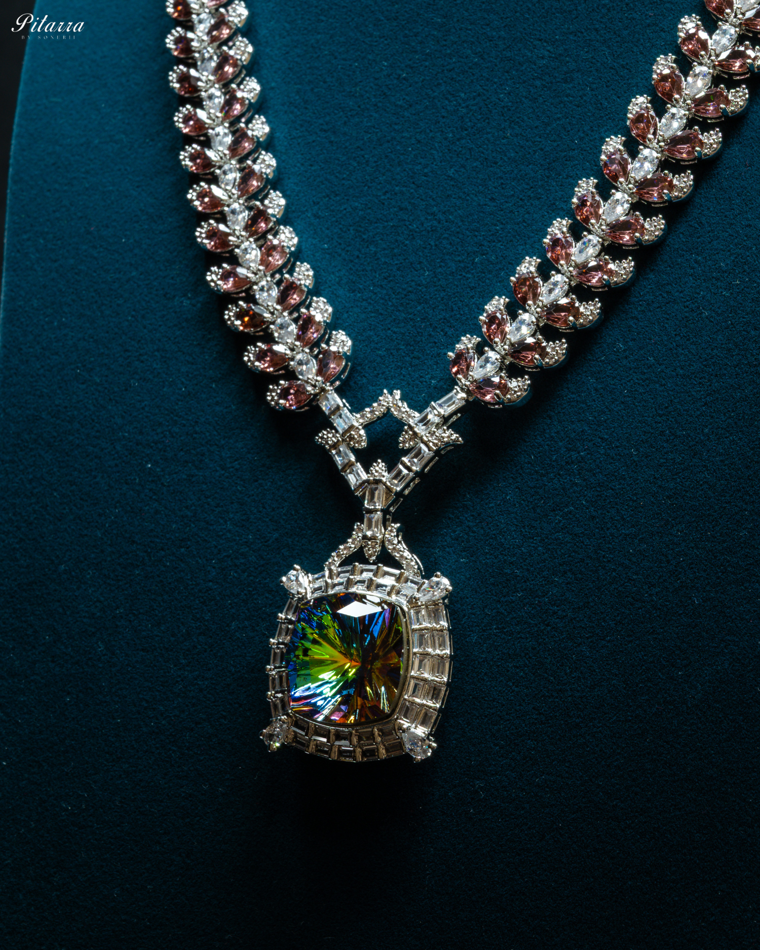 Multicolor Finish Ruby Mystic Topaz Stone Long Necklace Set_Zoom Angle