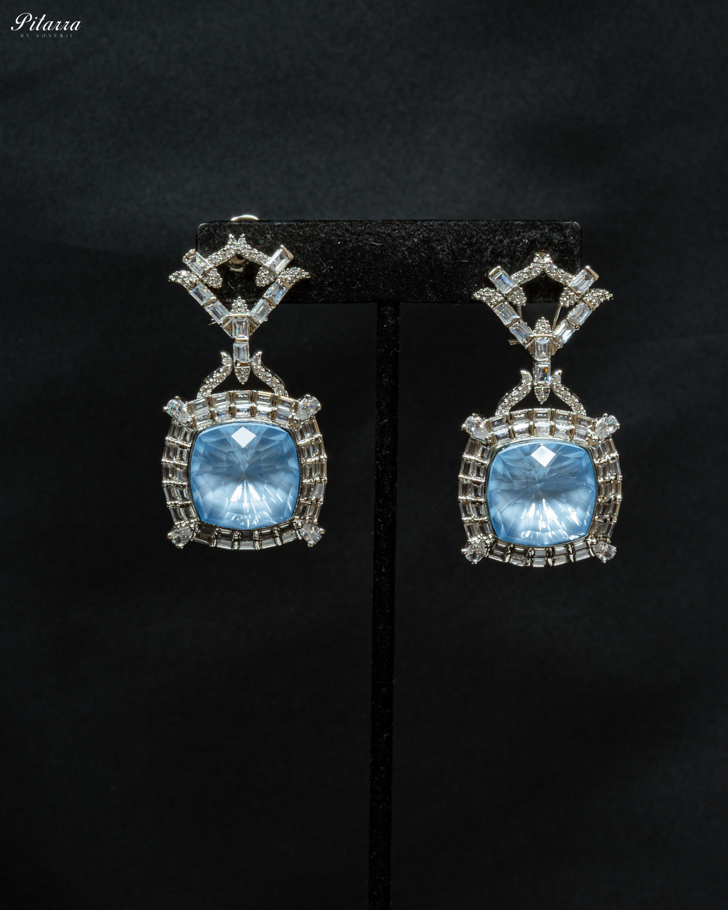 Multicolor Finish Sky Blue Stone Zircon Long Necklace Set_Earrings