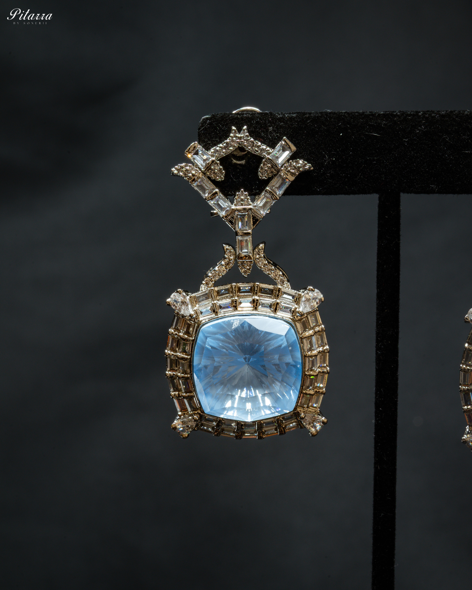 Multicolor Finish Sky Blue Stone Zircon Long Necklace Set_Zoom Earrings