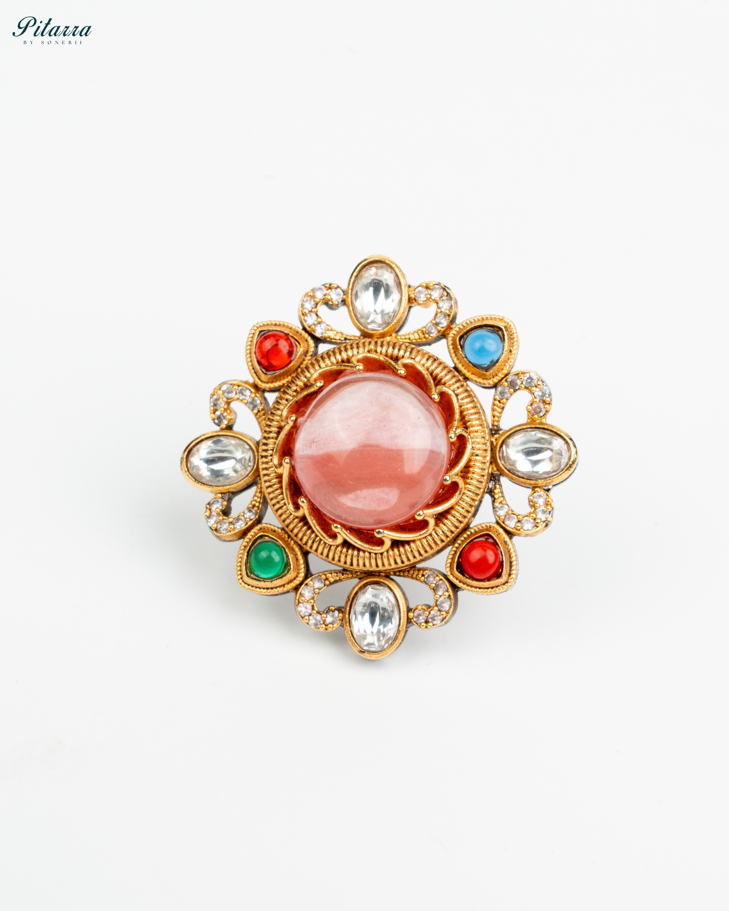Multicolor Peach Stone Fusion Ring Luxury Fusion Jewelry