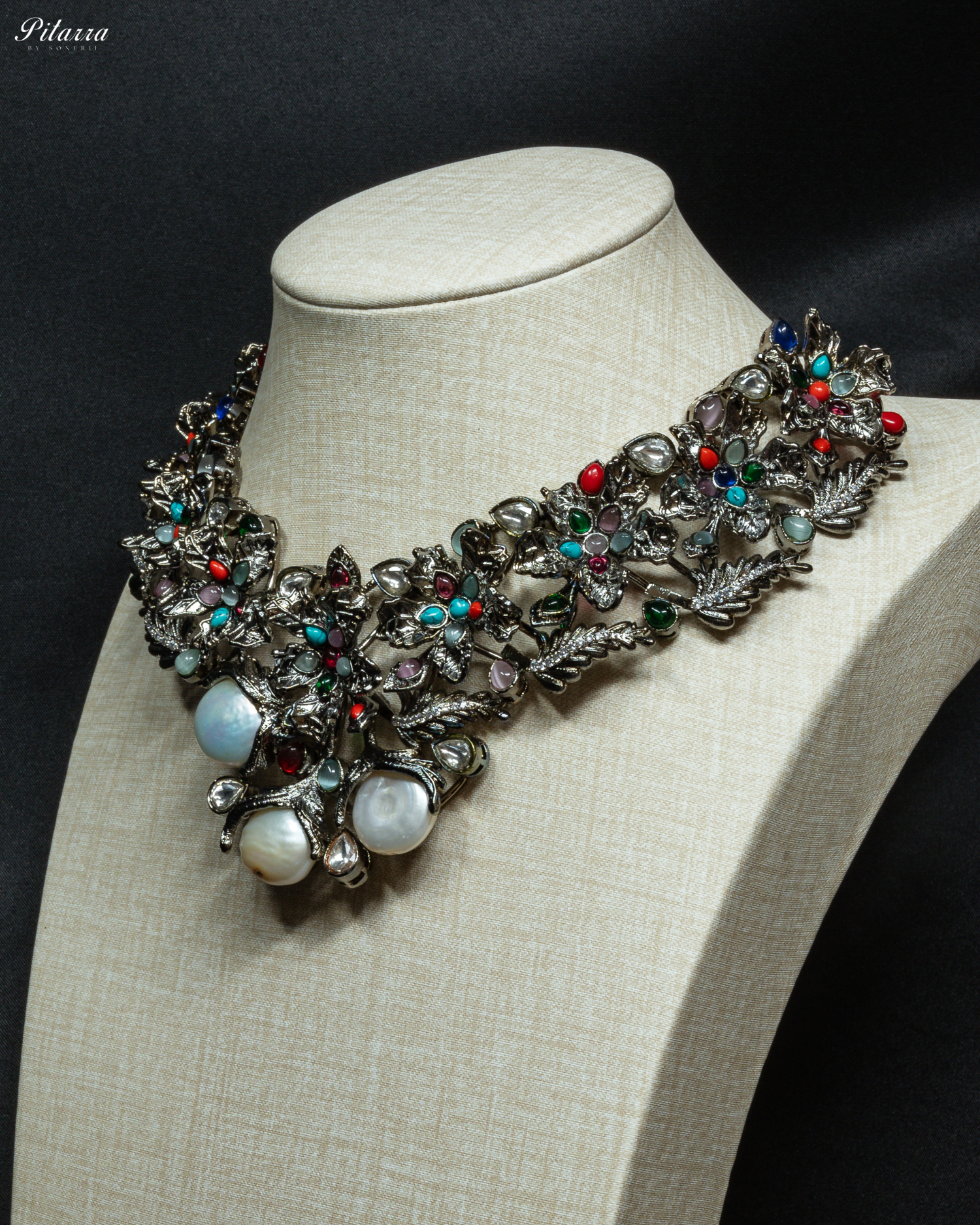 Multicolor with Baroque Pearl Necklace Set_Side Angle