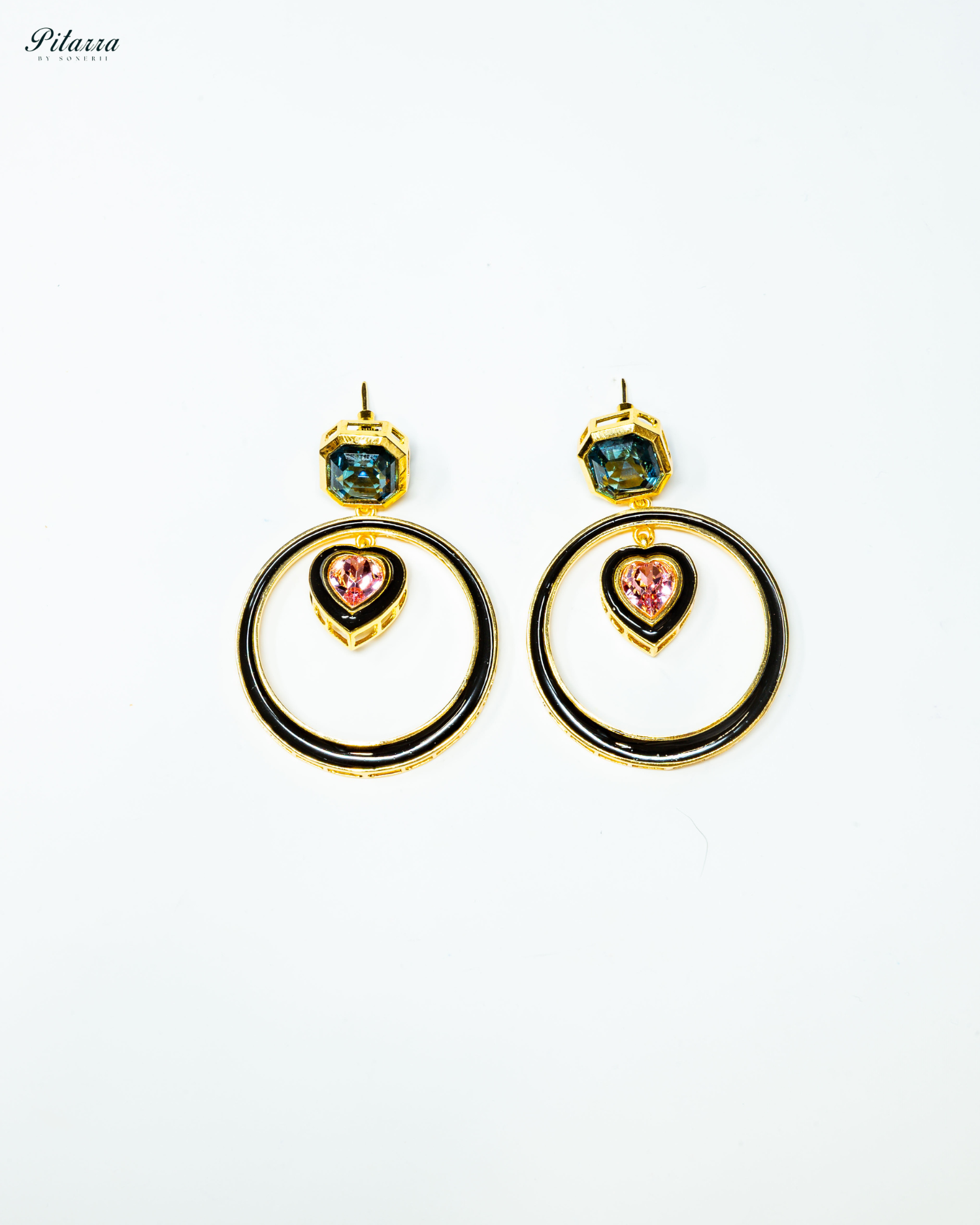 Navy Blue and Peach Crystal Hope Earrings_White Background