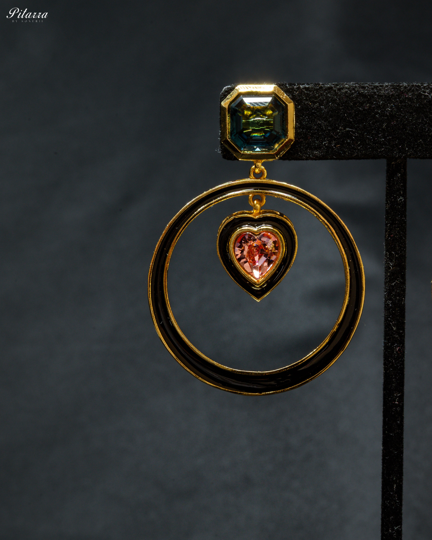 Navy Blue and Peach Crystal Hope Earrings_Zoom Angle