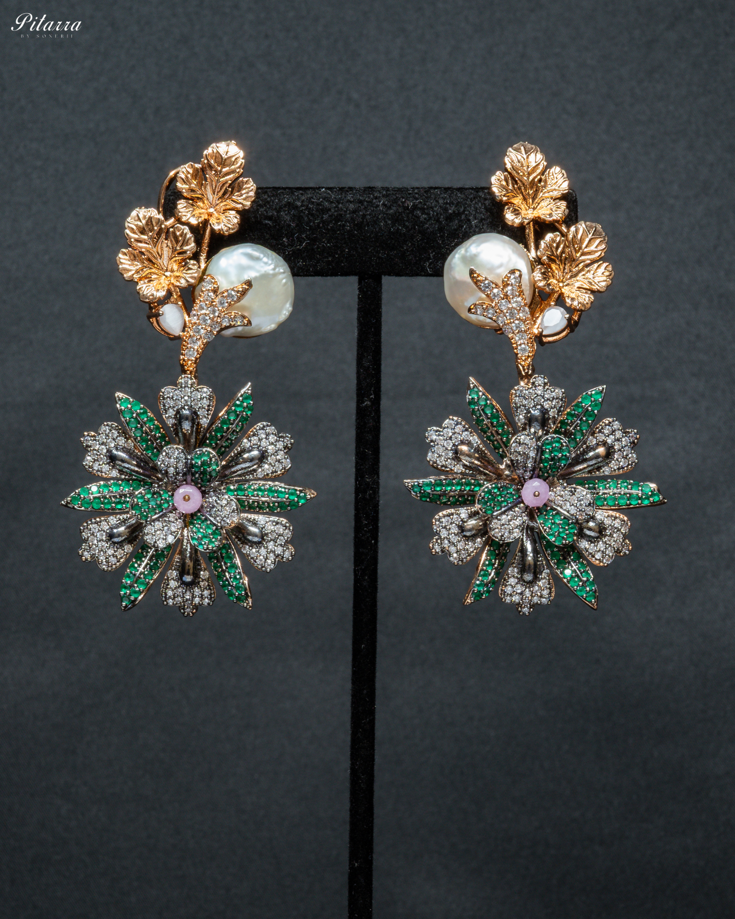 Orchid Flower in Dual Tone Polish Necklace set_Earrings
