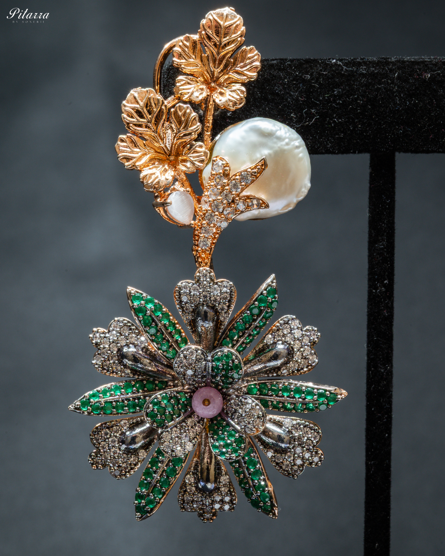 Orchid Flower in Dual Tone Polish Necklace set_Zoom Earrings