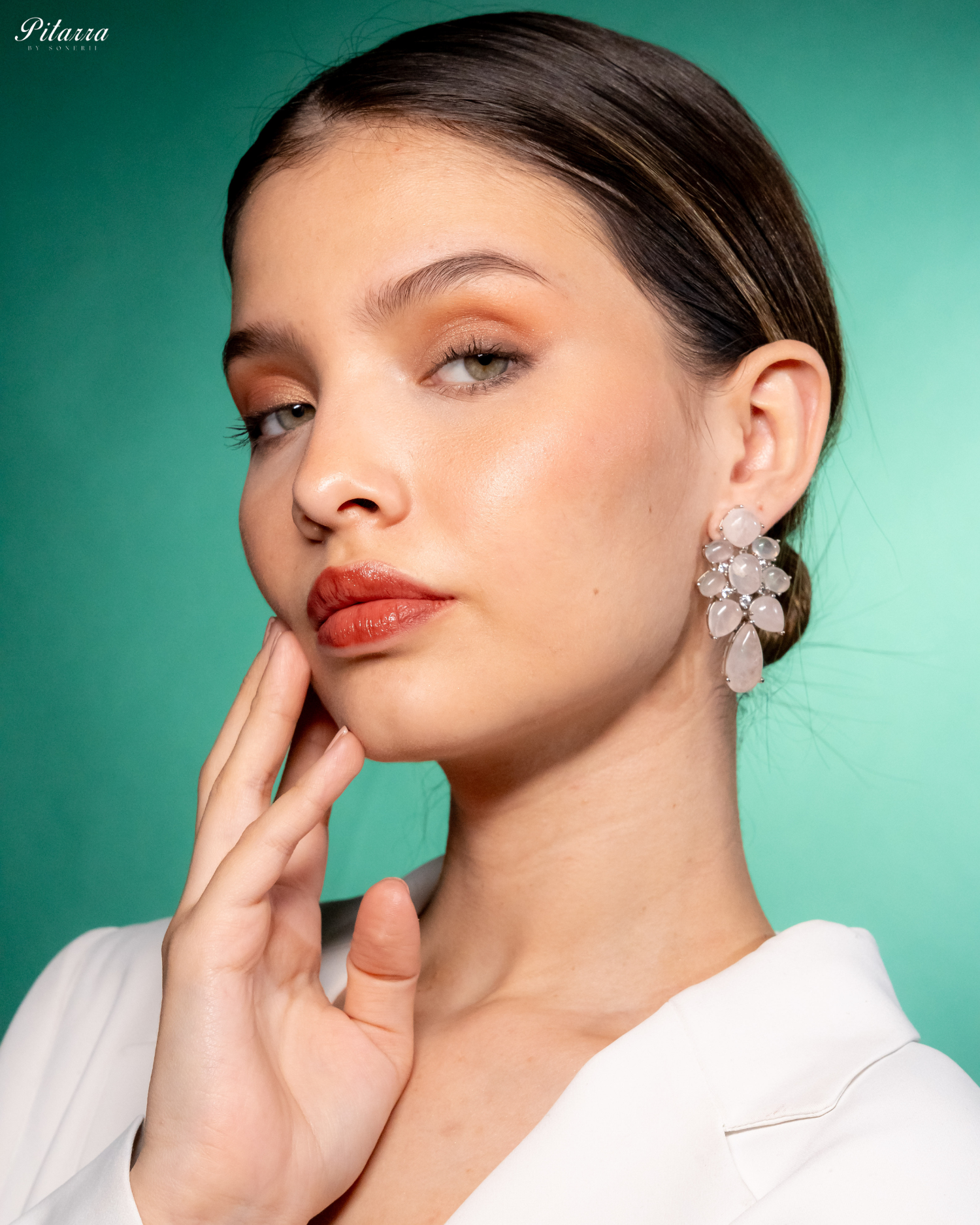 Peach Doublet Drop Earrings_Side Angle