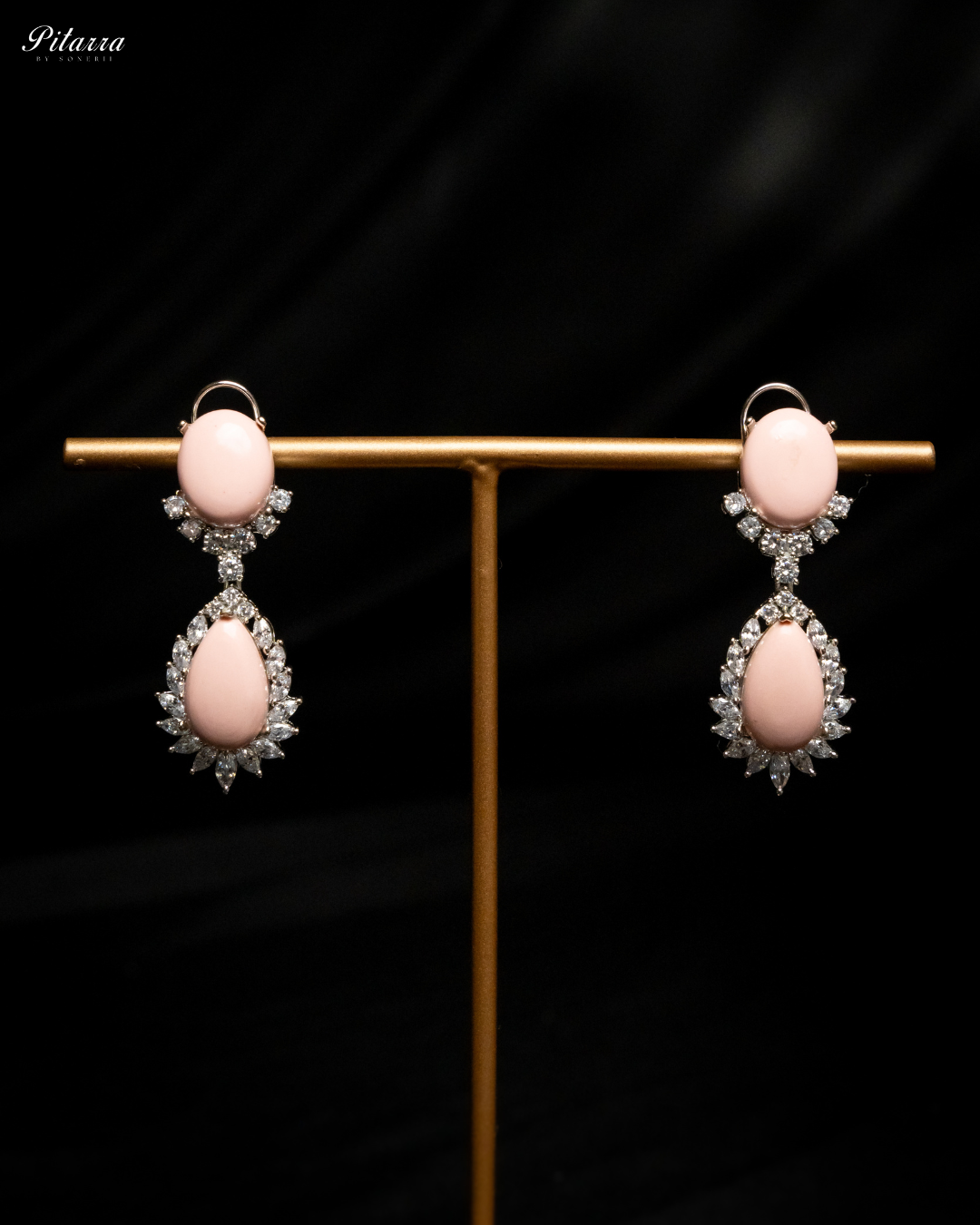 Peach Zircon Silver Necklace Set_Earrings