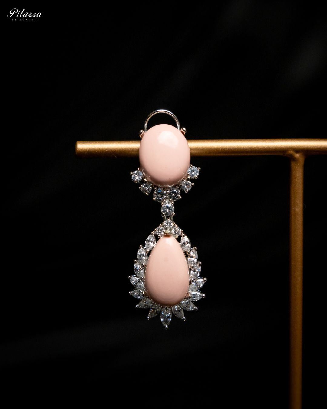 Peach Zircon Silver Necklace Set_Zoom Earrings