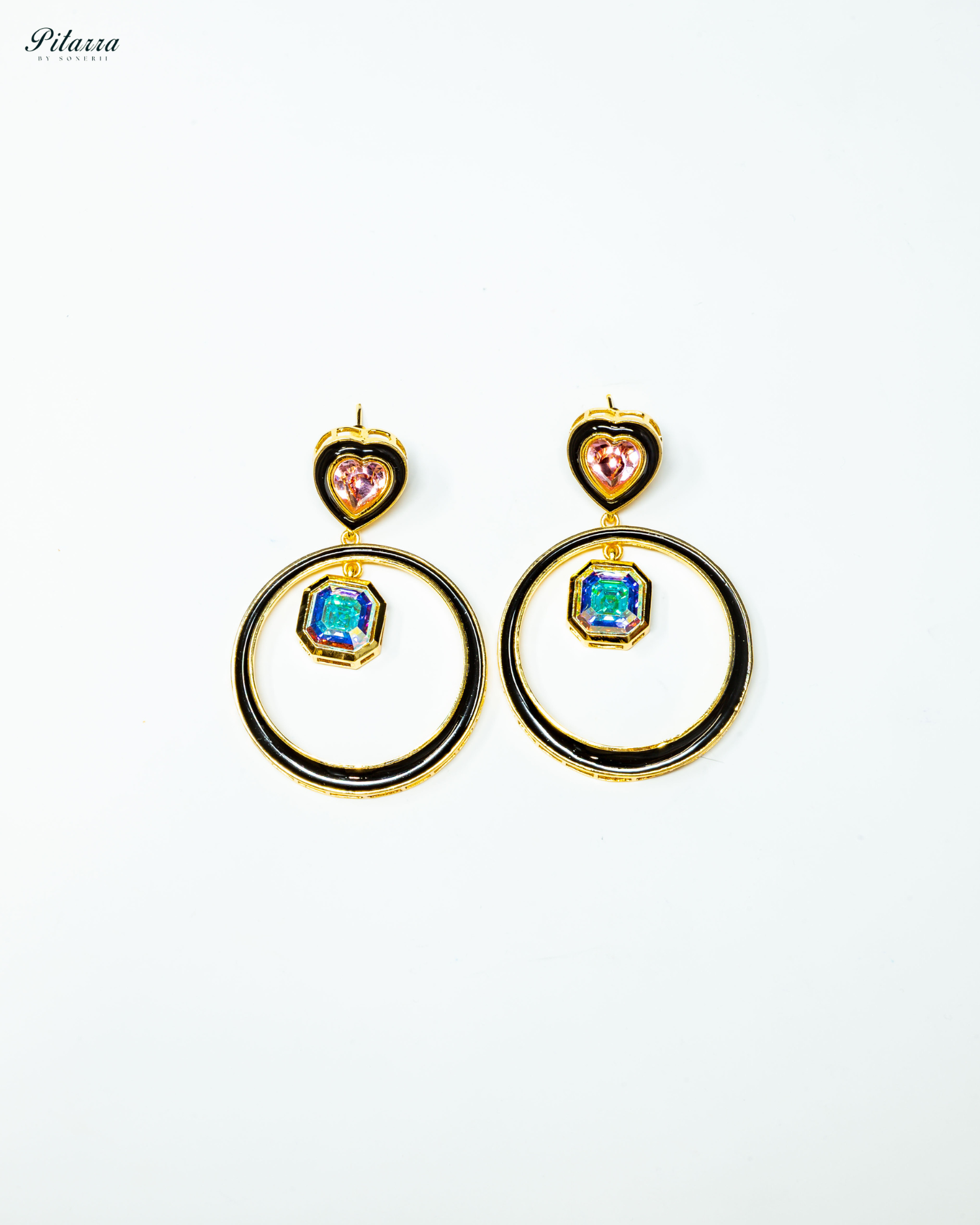 Peach and Blue Sapphire Crystal Hope Earrings_White Background