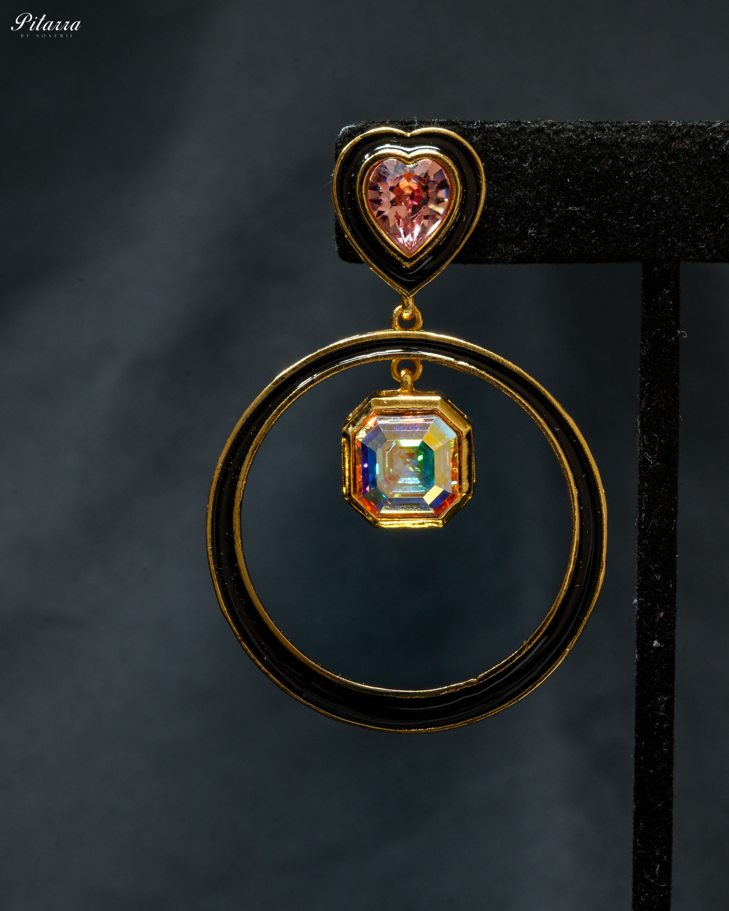Peach and Blue Sapphire Crystal Hope Earrings_Zoom Angle