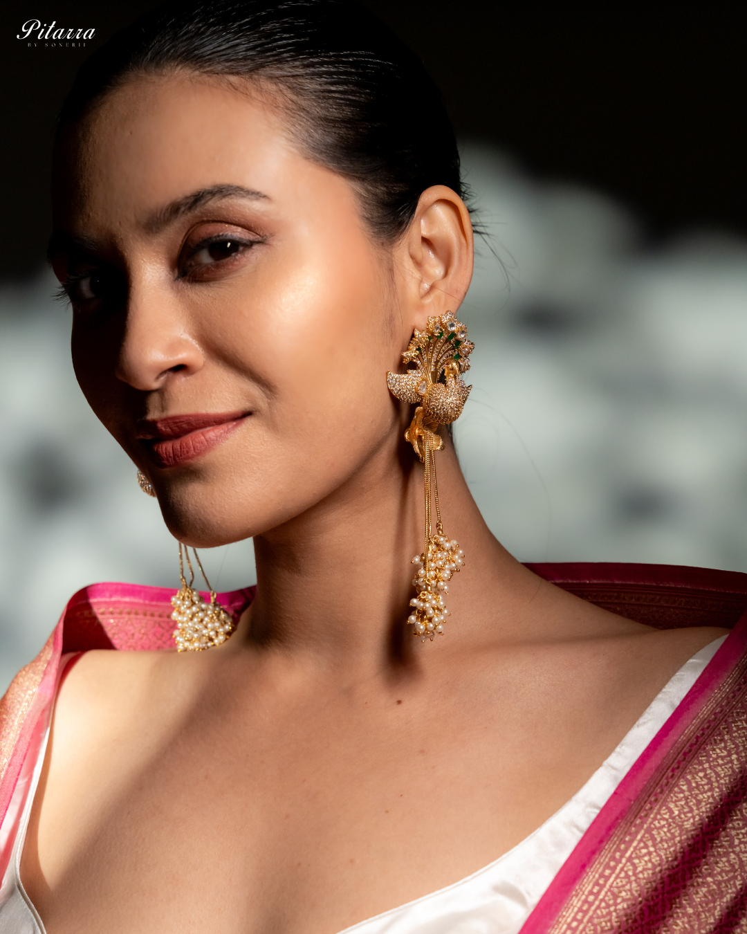 Peacock Design Gold Kundan Earrings_Left Angle