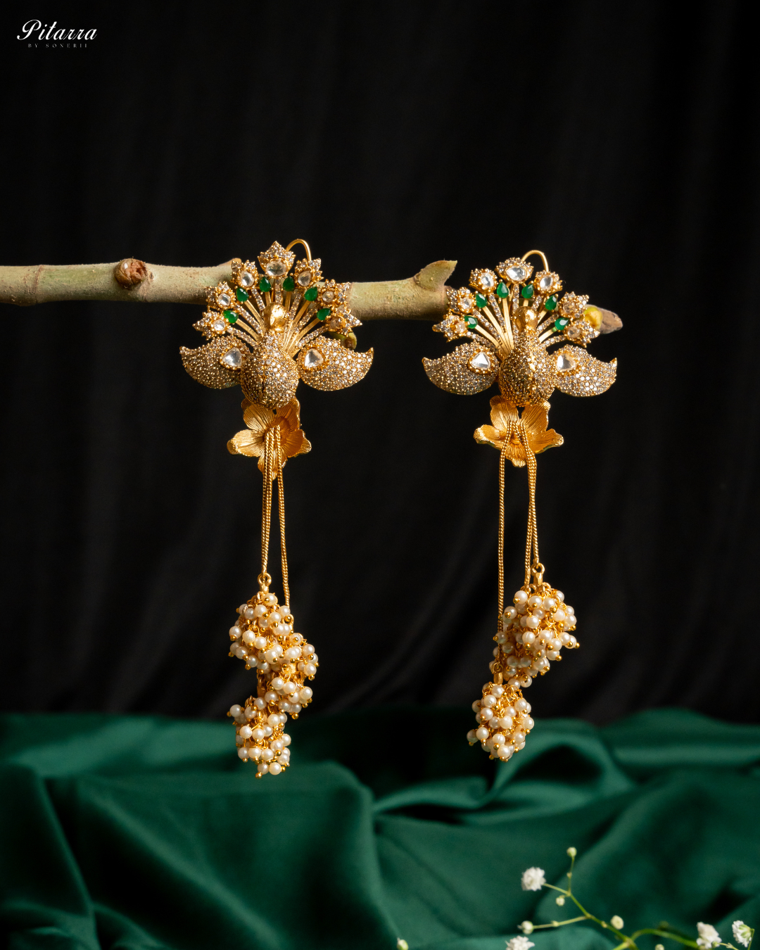 Peacock Design Gold Kundan Earrings_Main Image