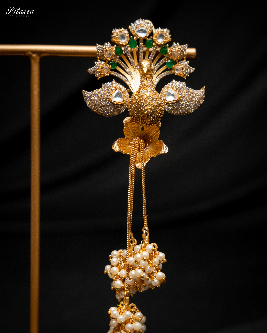 Peacock Design Gold Kundan Earrings_Zoom Angle