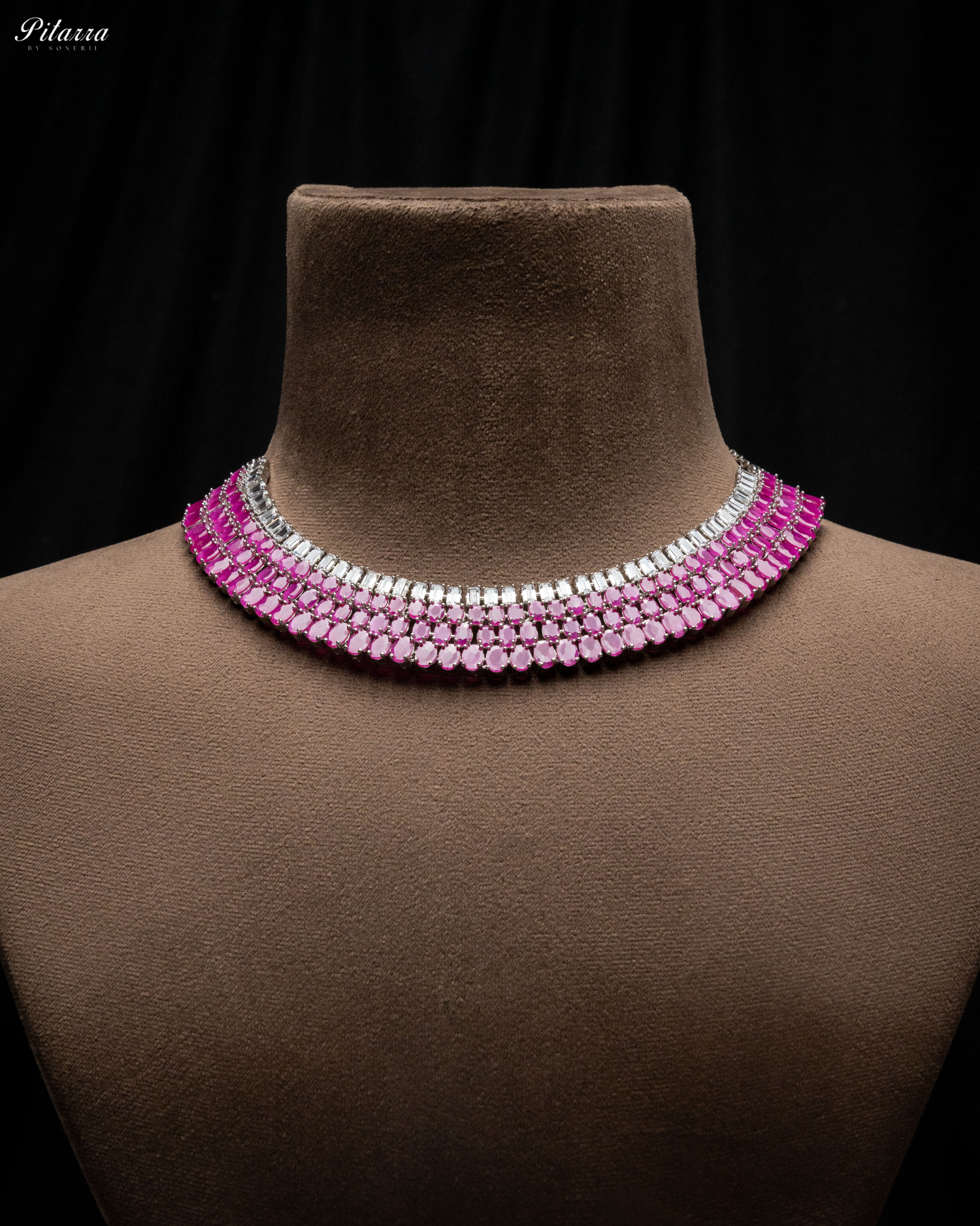 Pink Layer Silver CZ Necklace Set_Necklace