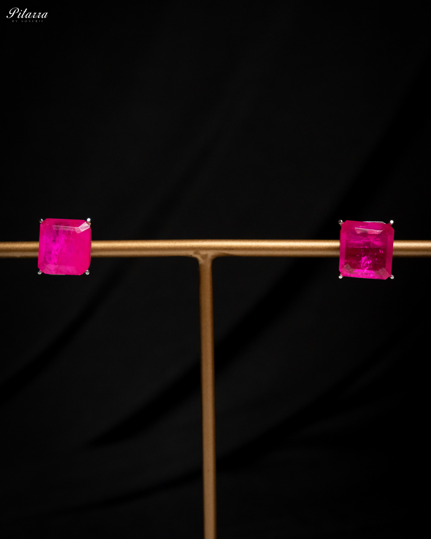 Pink Square Cubic Zirconia Necklace Set_Earrings