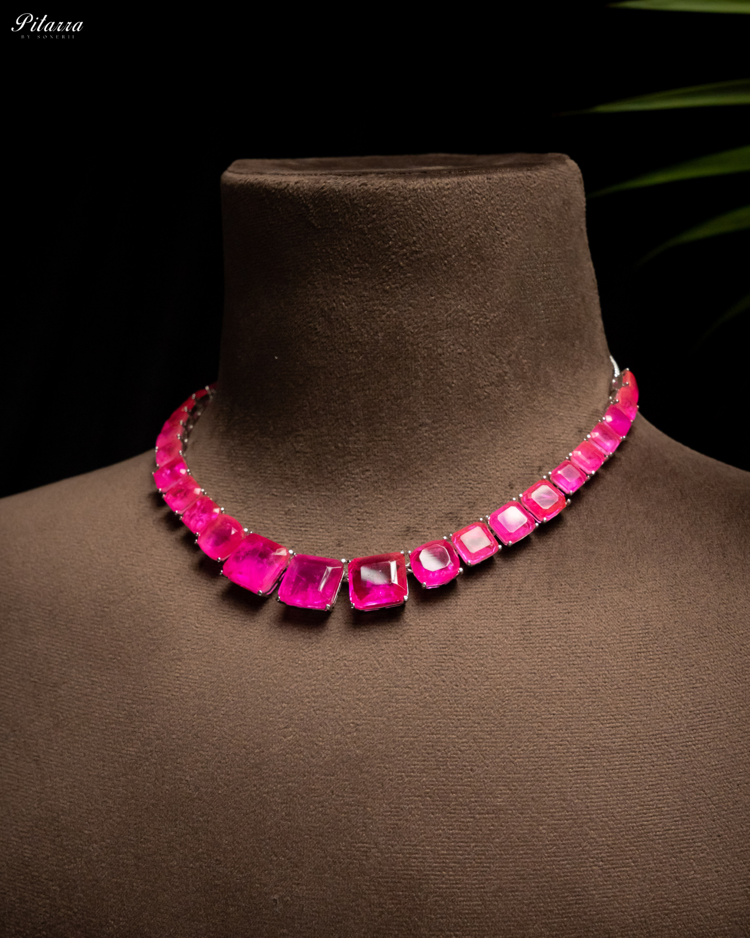 Pink Square Cubic Zirconia Necklace Set_Necklace Image