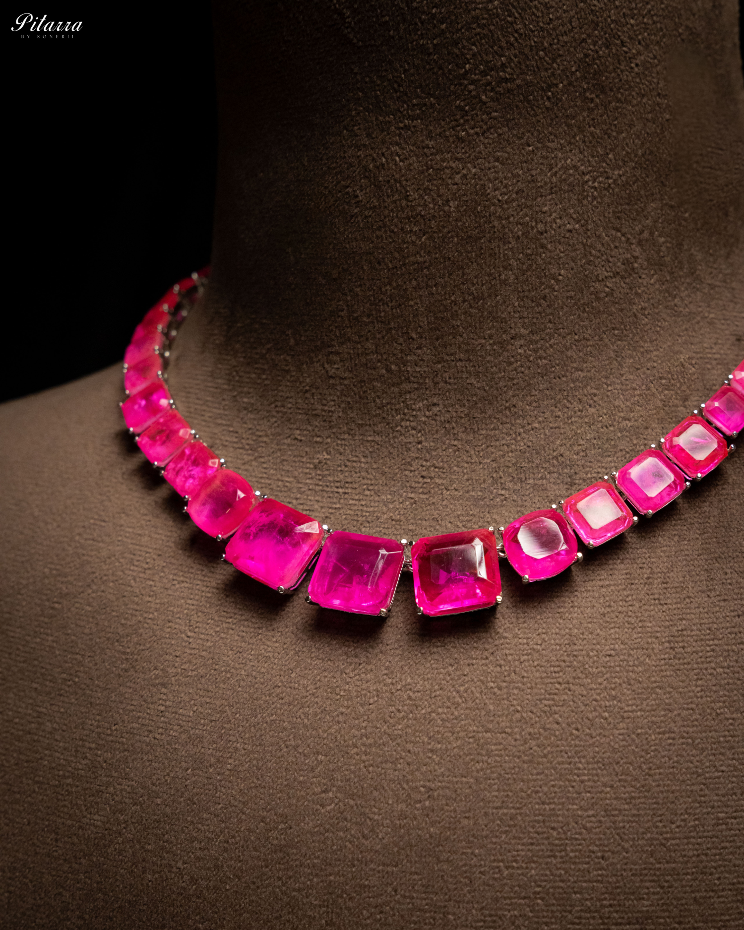 Pink Square Cubic Zirconia Necklace Set_Zoom Angle